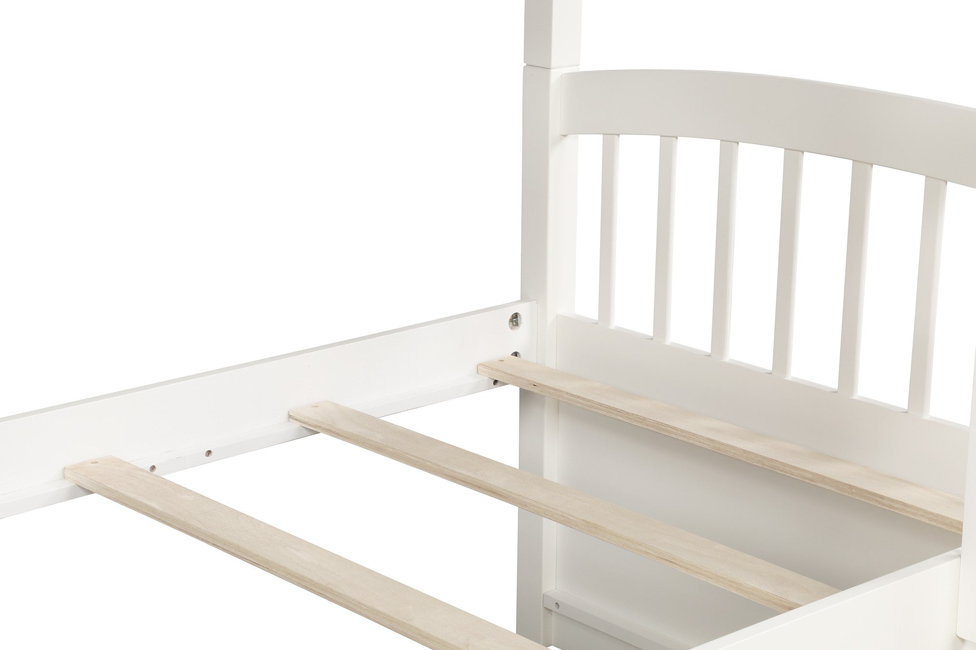 White Twin Over Twin Bunk Bed with Trundle and Drawers