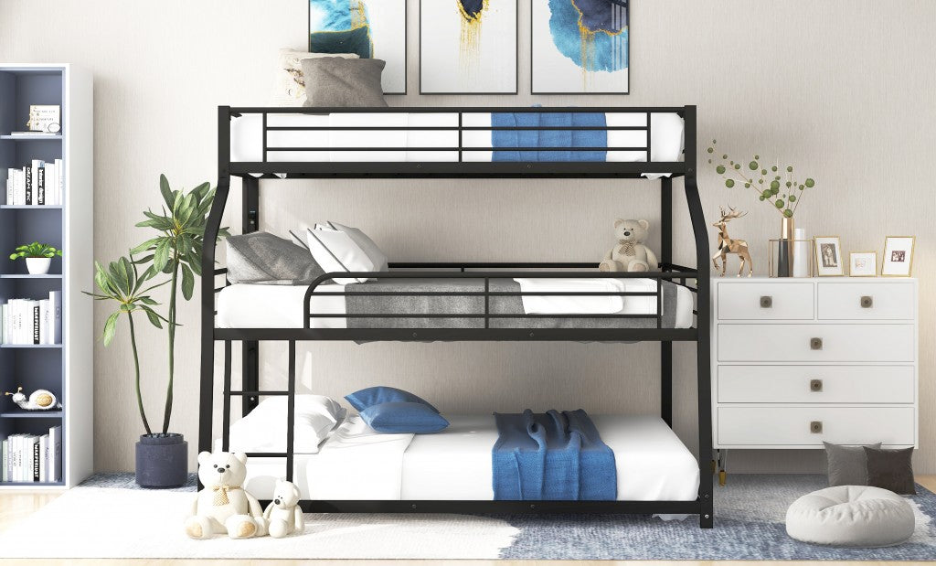 Black Twin XL over Full XL over Queen Size Bunk Bed