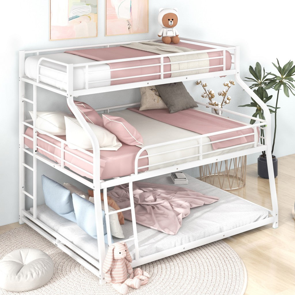 White Twin XL over Full XL over Queen Size Bunk Bed