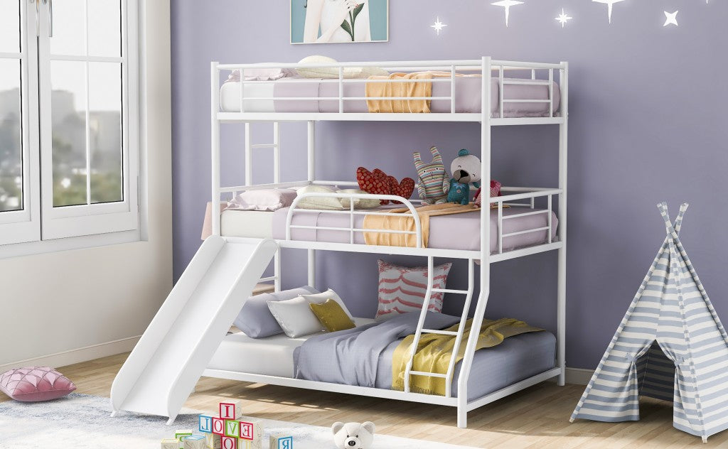 White Twin Over Twin over Full Size Triple Bunk Bed