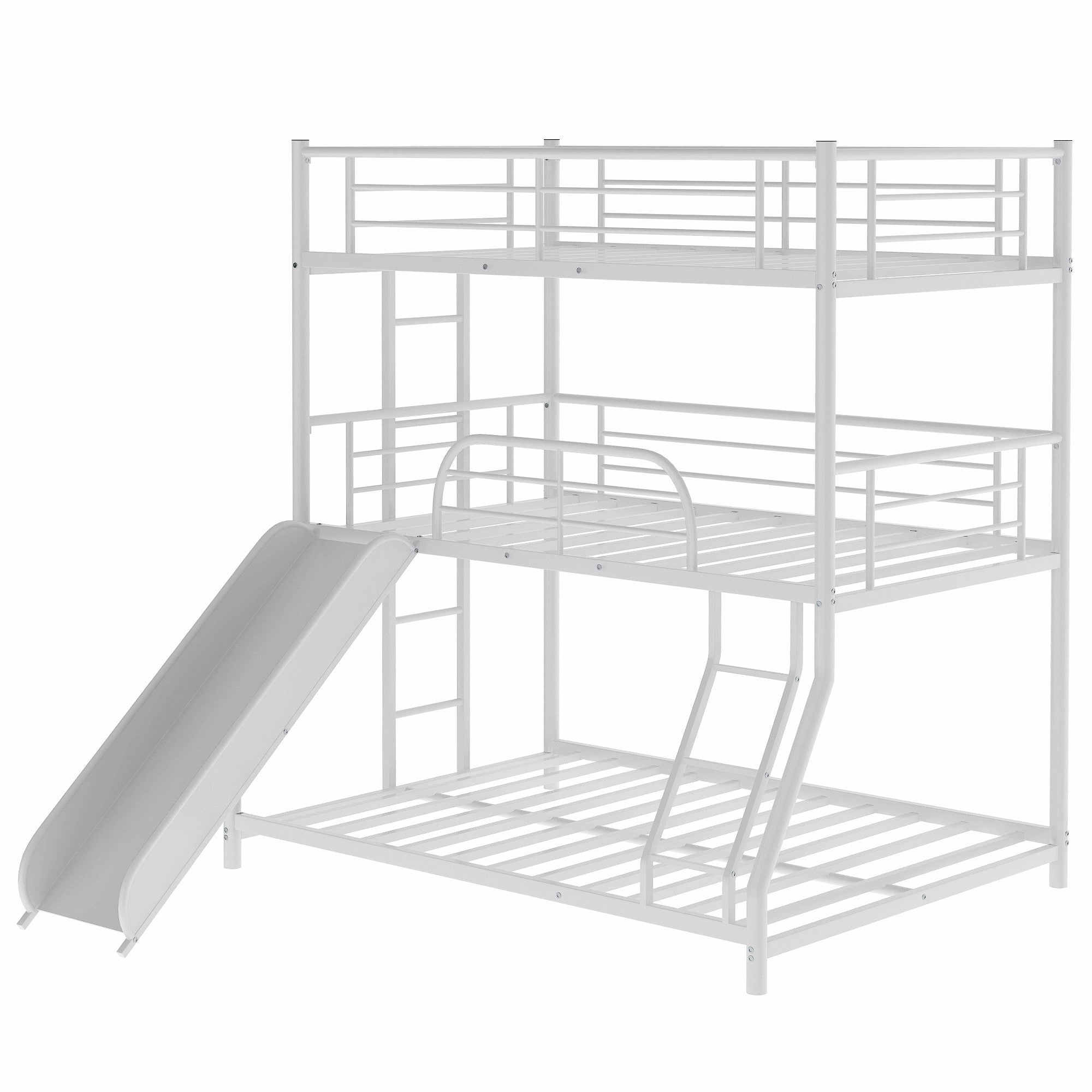 White Twin Over Twin over Full Size Triple Bunk Bed