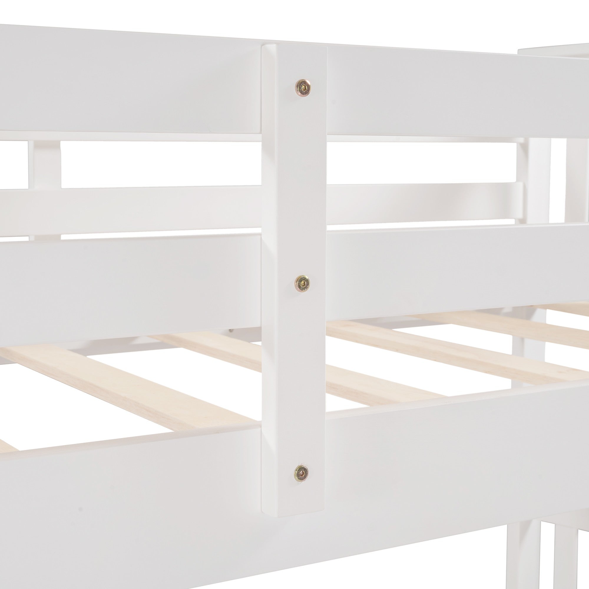 White Double Twin Size Ladder Bunk Bed With Drawers