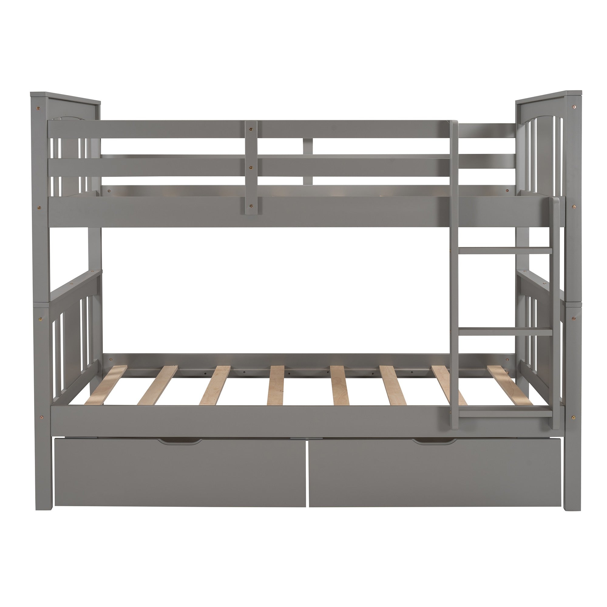 Gray  Double Twin Size Ladder Bunk Bed With Drawers