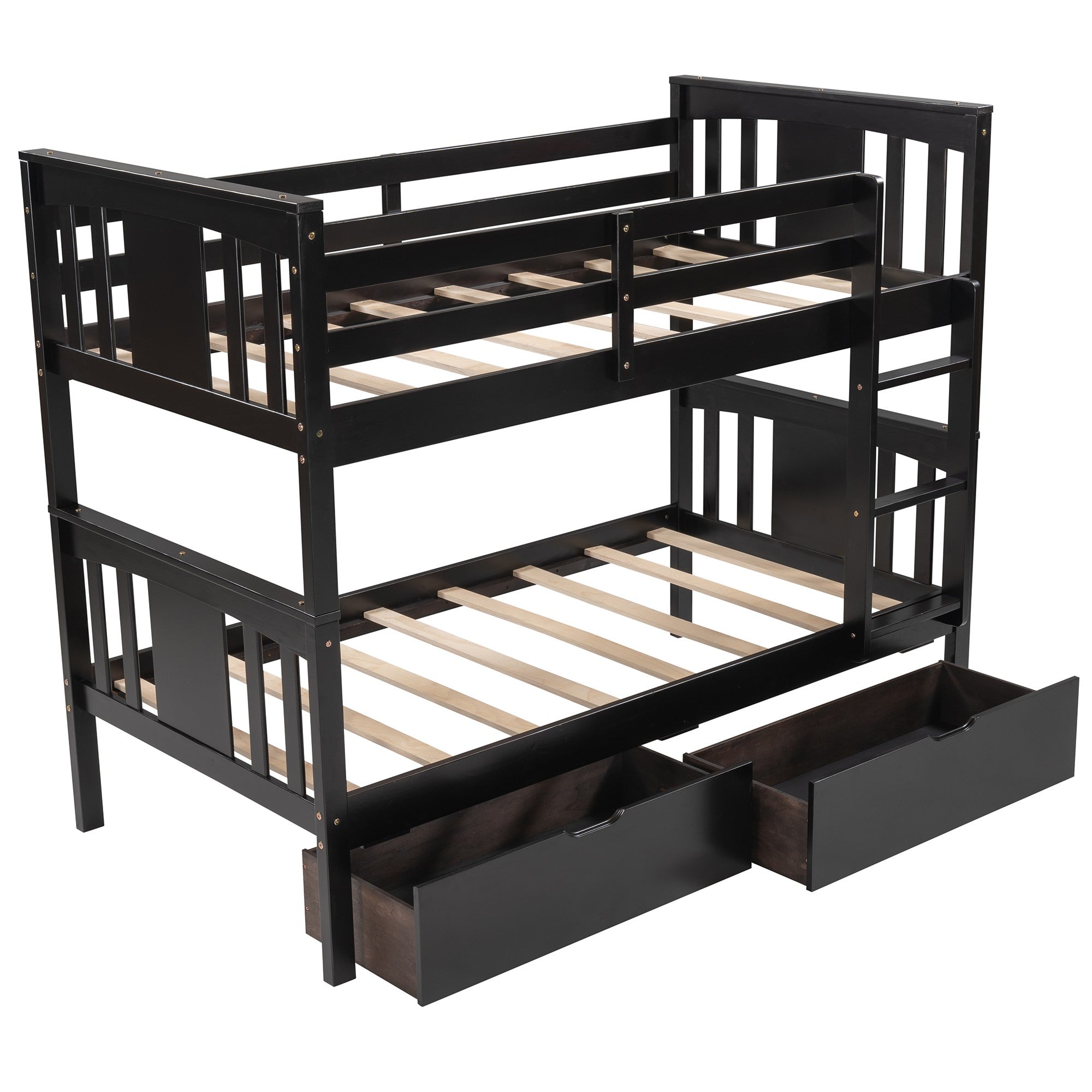 Brown Double Twin Size Ladder Bunk Bed With Drawers Default Title