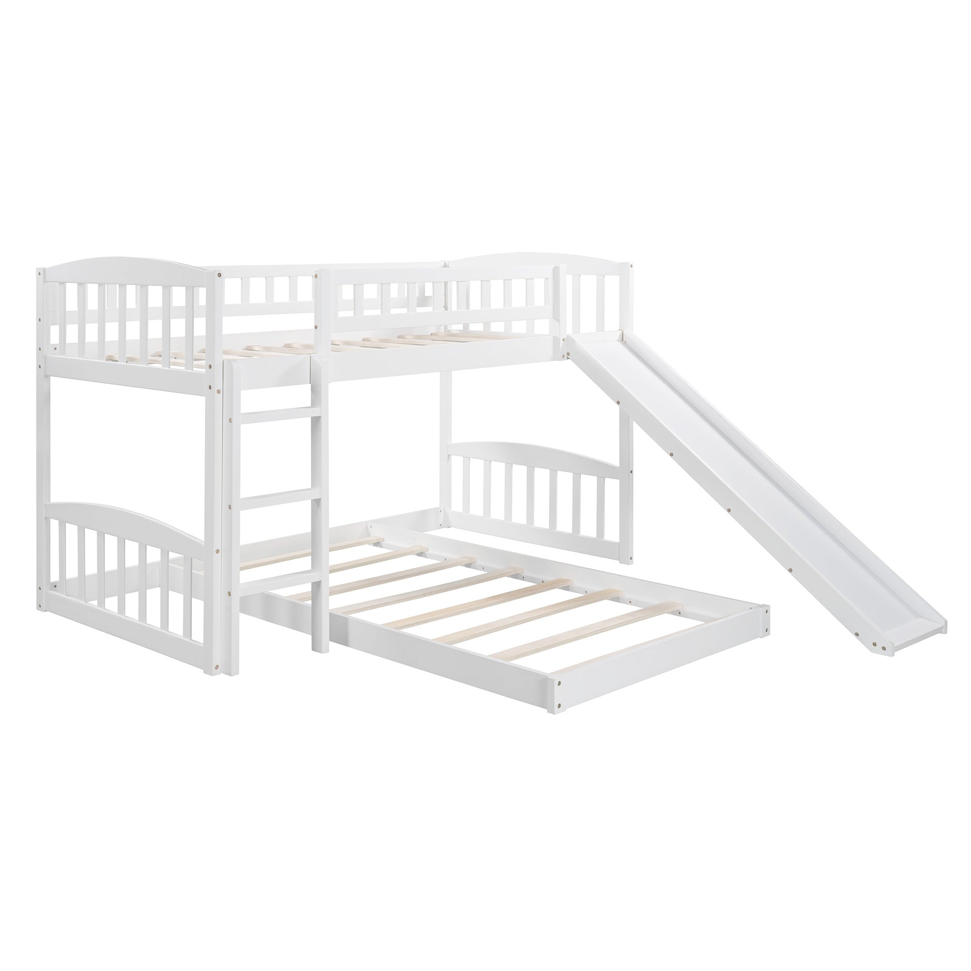 White Double Twin Size Ladder and Slide Bunk Bed