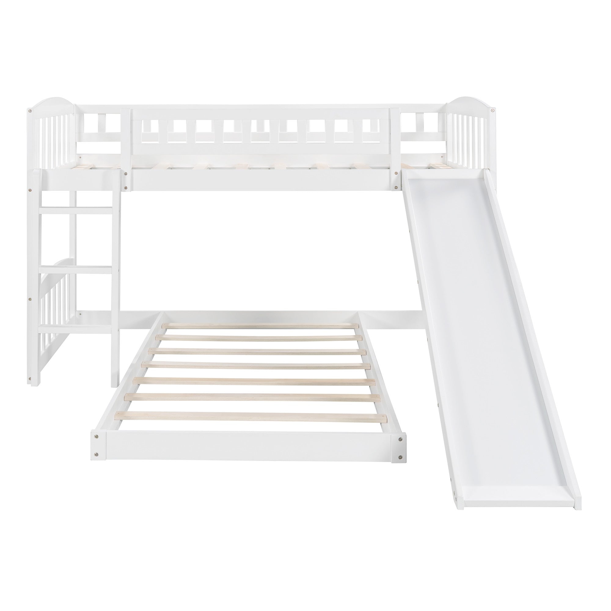 White Double Twin Size Ladder and Slide Bunk Bed Default Title