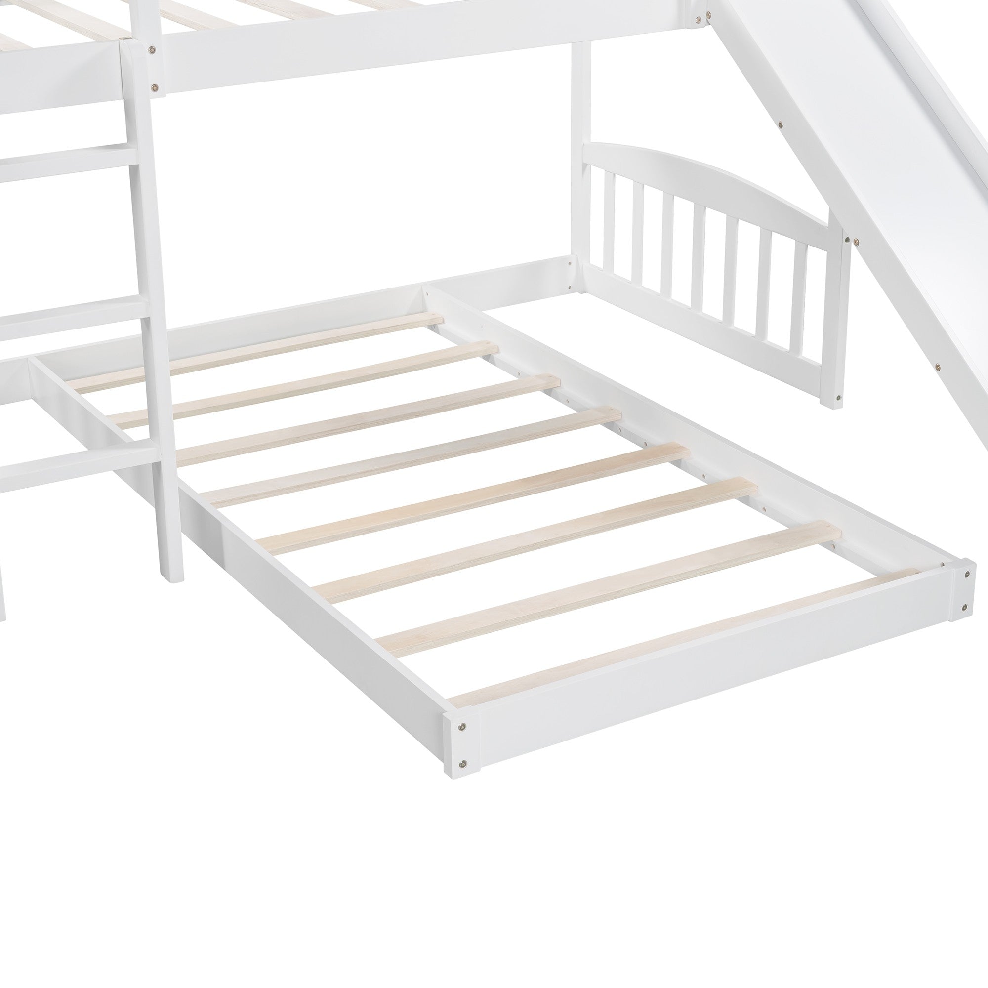 White Double Twin Size Ladder and Slide Bunk Bed