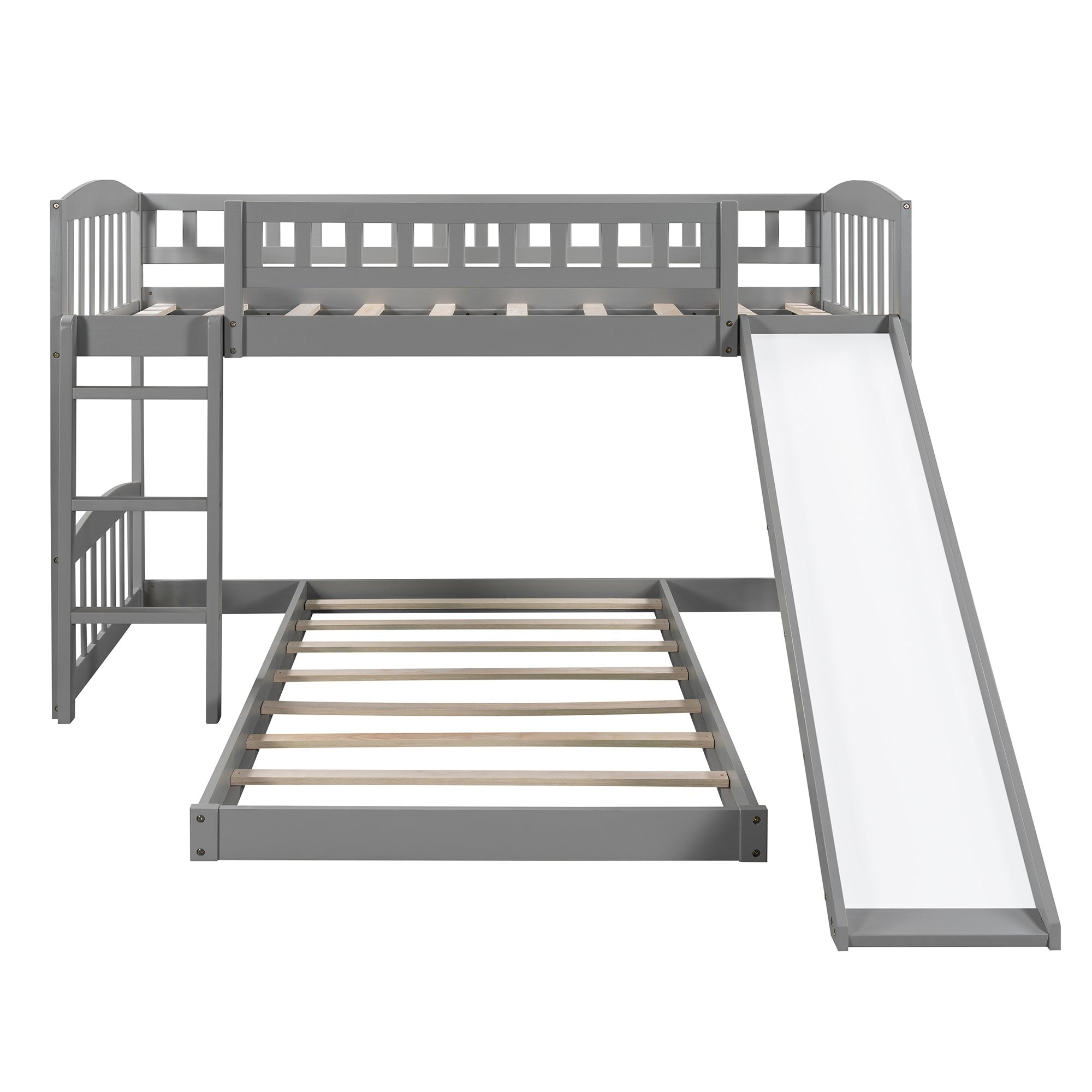 Gray Double Twin Size Ladder and Slide Bunk Bed Default Title
