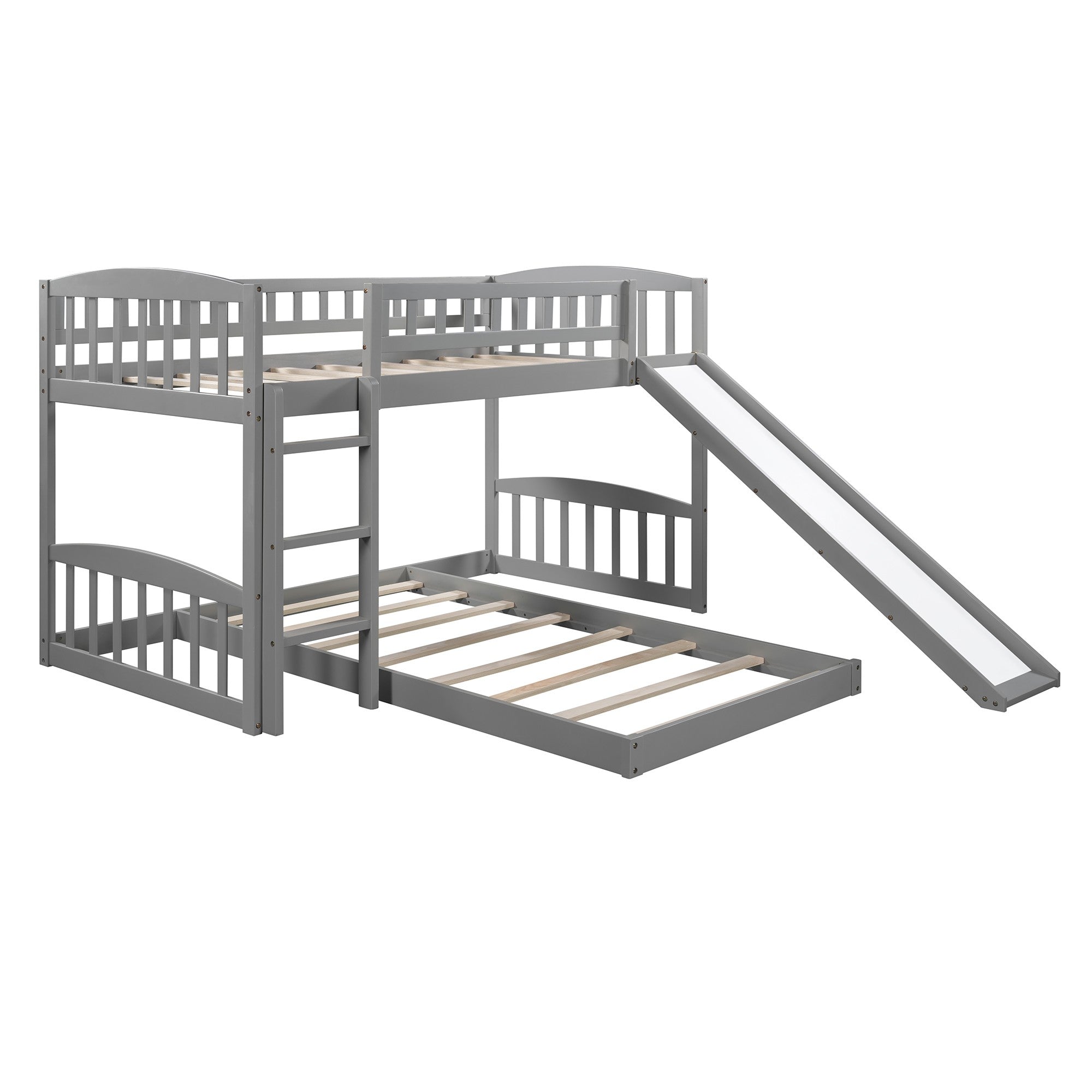 Gray Double Twin Size Ladder and Slide Bunk Bed