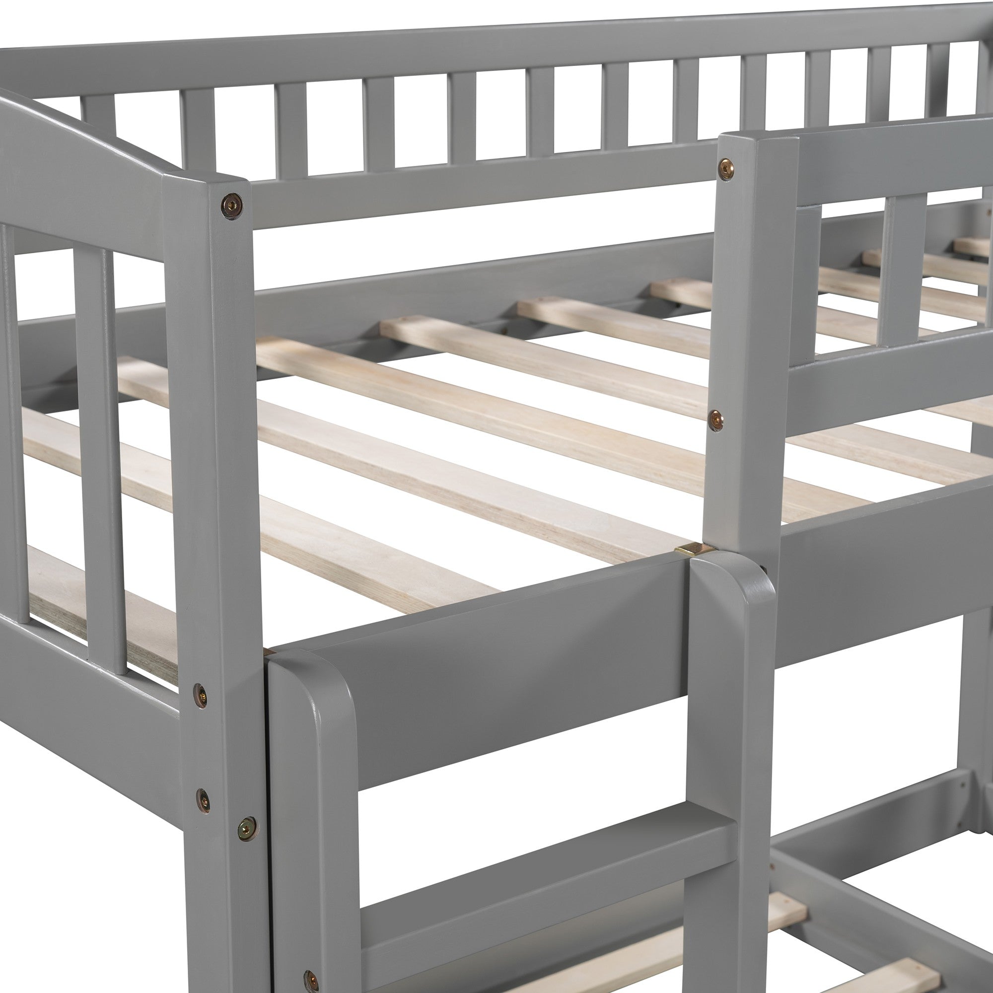 Gray Double Twin Size Ladder and Slide Bunk Bed