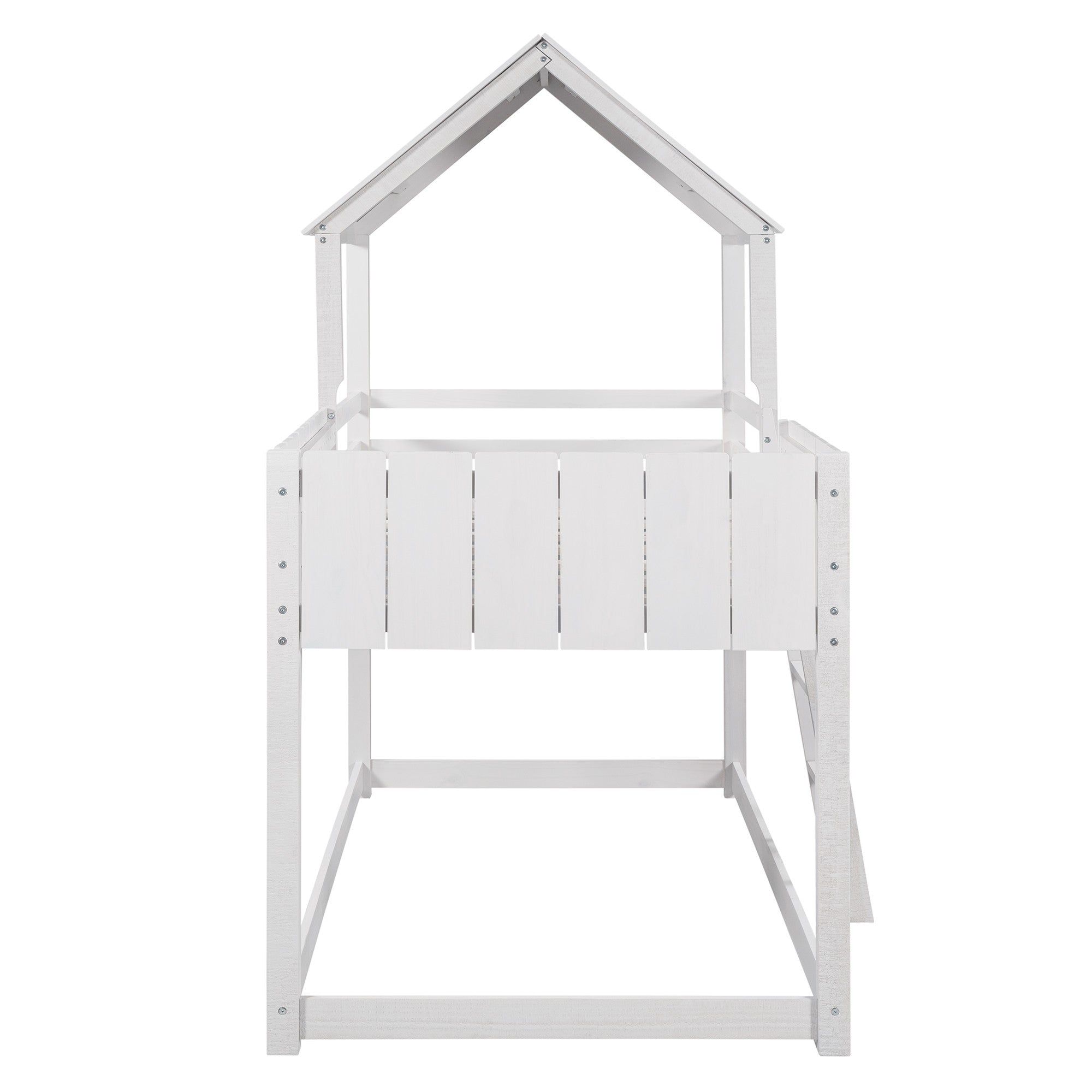 Wash White Double Twin Size Bunk Bed with Roof