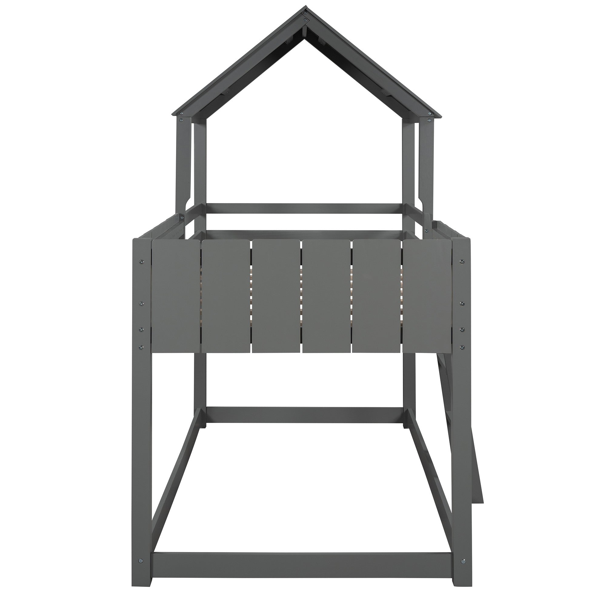 Gray Double Twin Size Bunk Bed with Roof