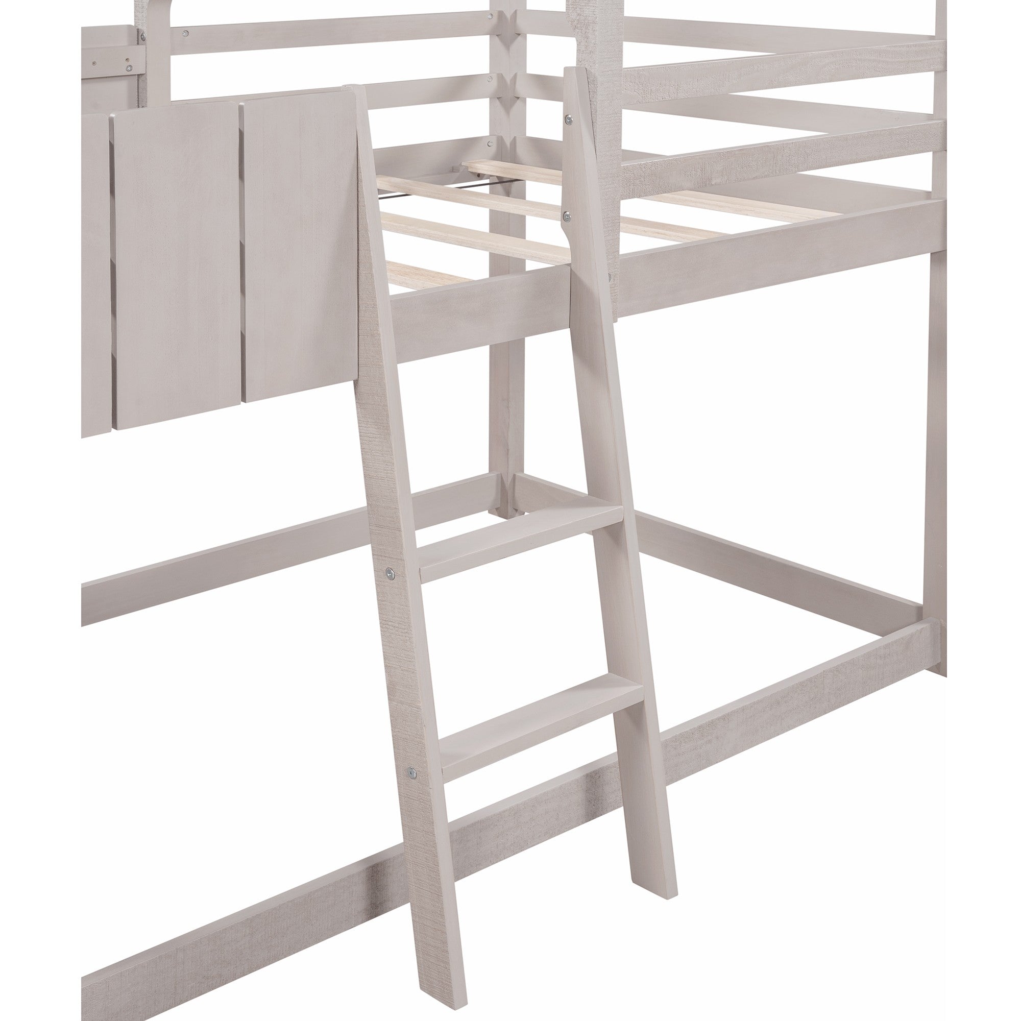 Wash Gray Double Twin Size Bunk Bed with Roof