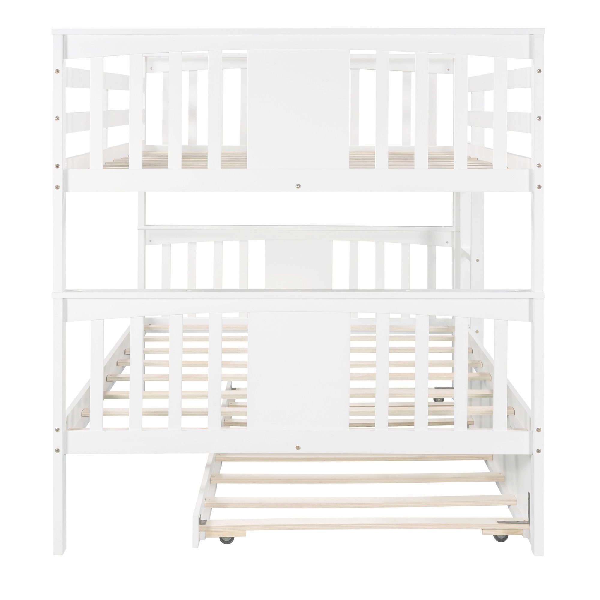 White Double Full Size Over Twin Trundle Bunk Bed