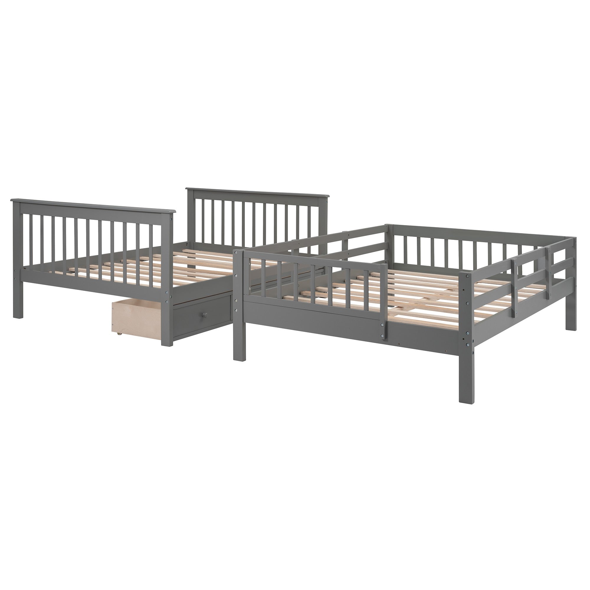 Gray Double Full Size Stairway Bunk Bed With Drawer Default Title