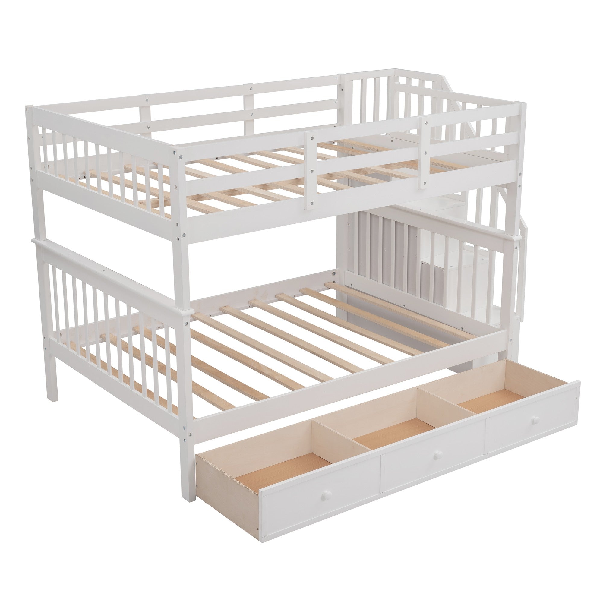 White Double Full Size Stairway Bunk Bed With Drawer Default Title