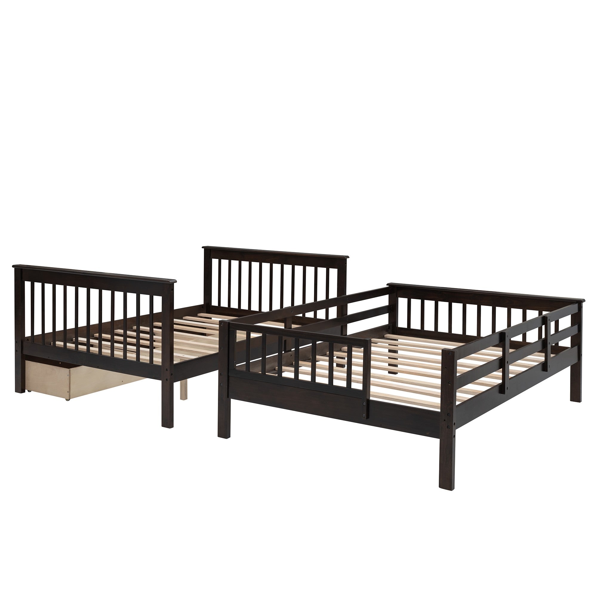 Brown Double Full Size Stairway Bunk Bed With Drawer Default Title