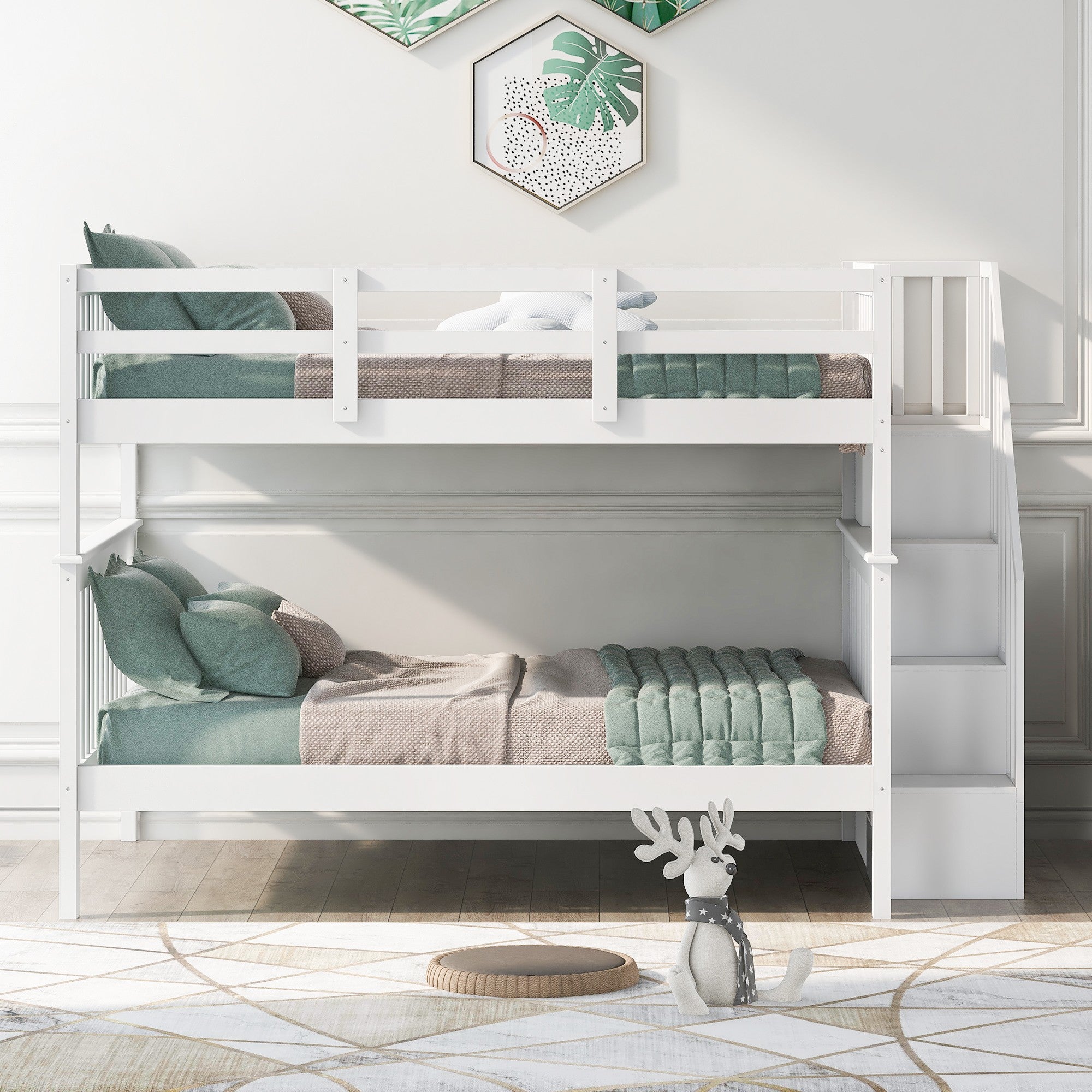 White Double Full Size Stairway Bunk Bed