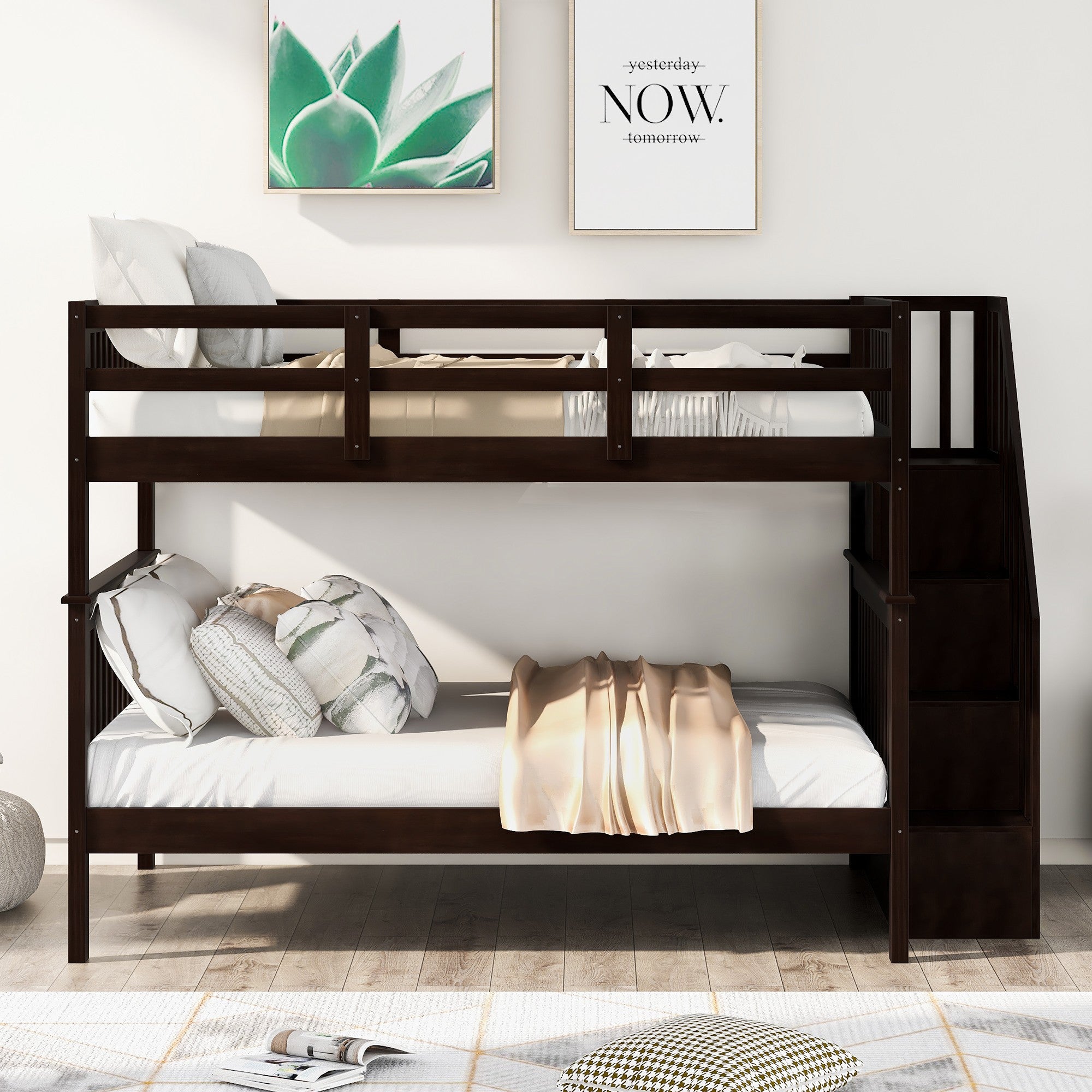 Brown Double Full Size Stairway Bunk Bed Default Title
