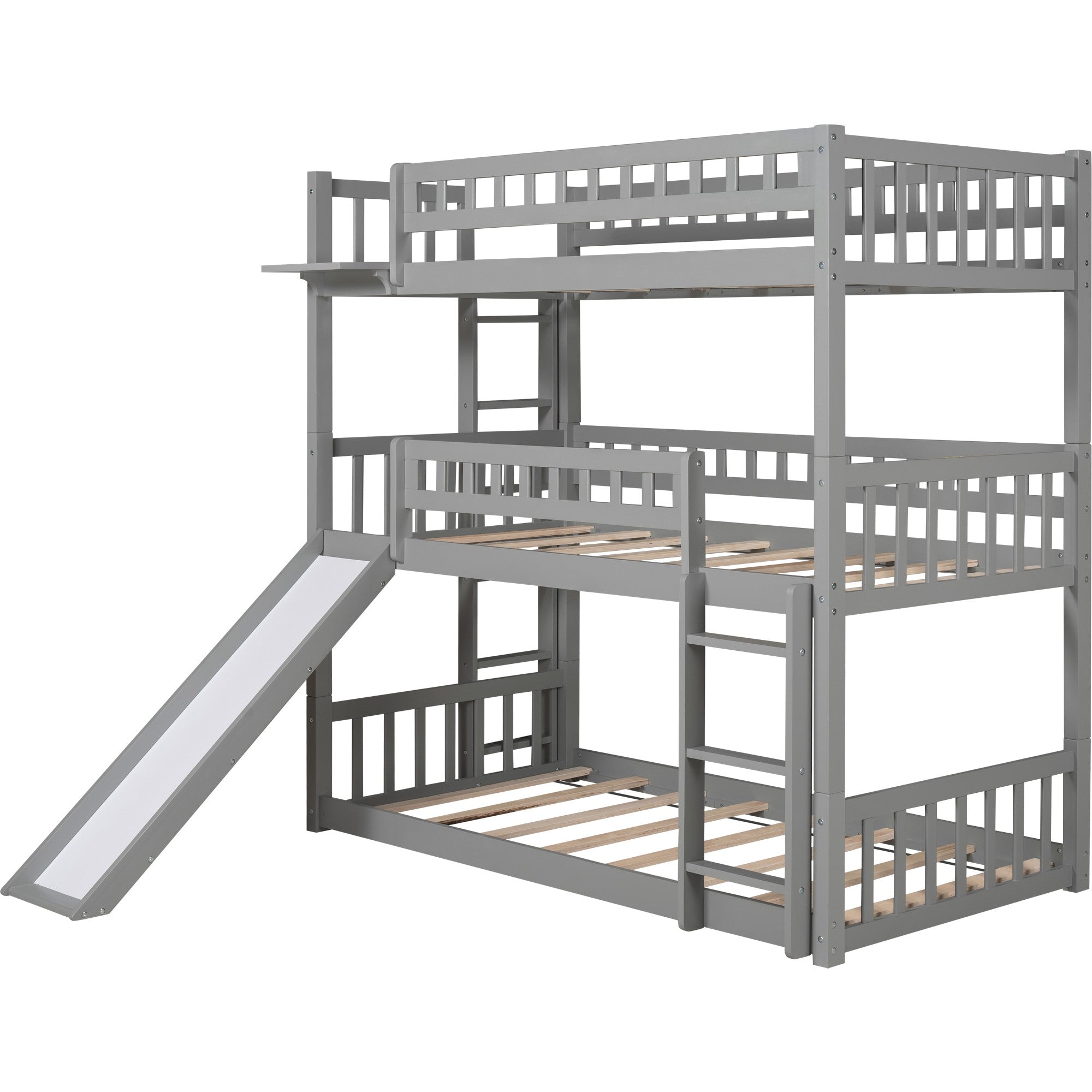 Gray Triple Twin Size Ladder Bunk Bed