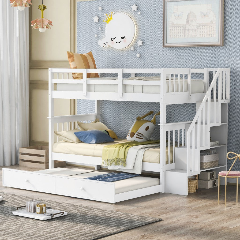 White Double Twin Size Stairway Bunk Bed