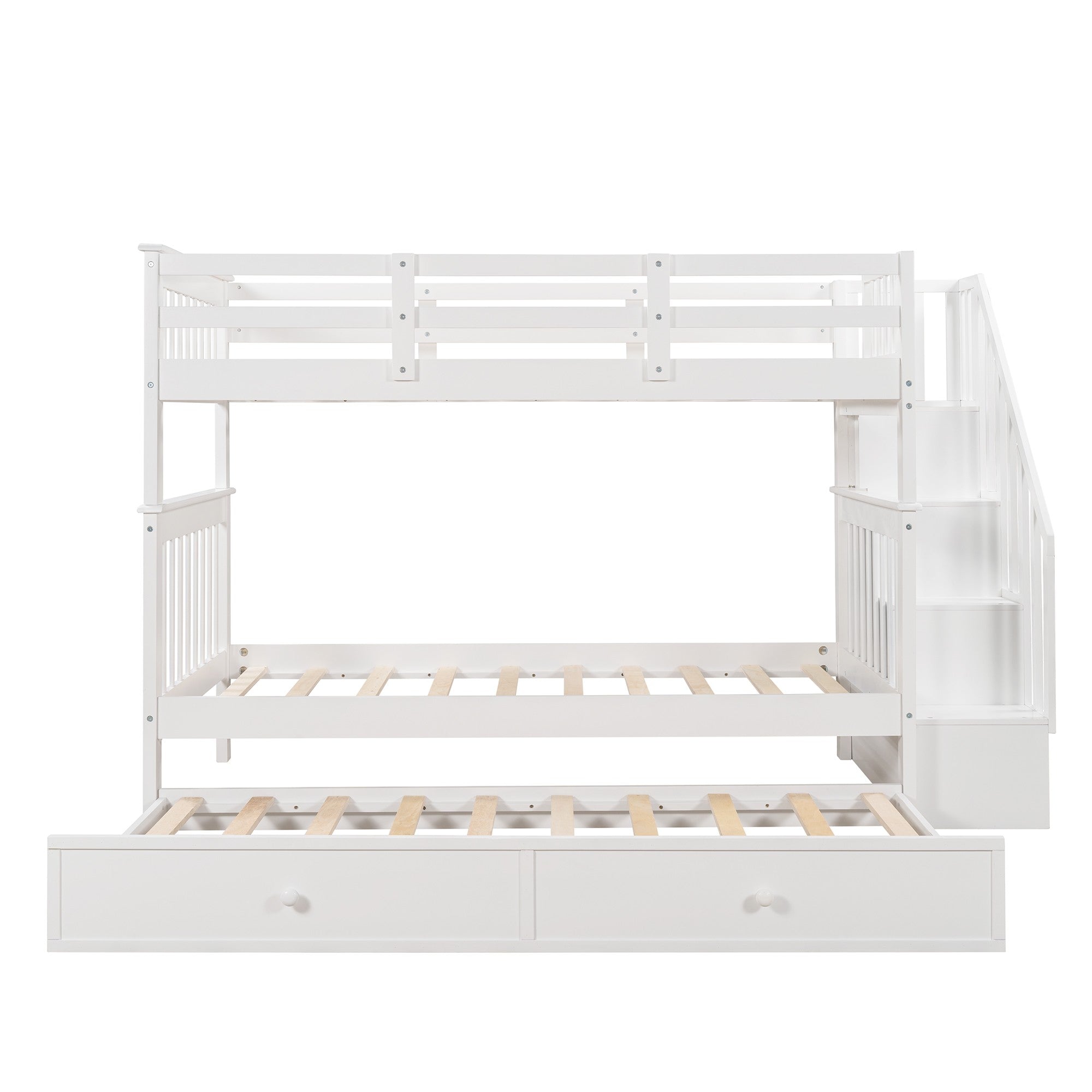 White Double Twin Size Stairway Bunk Bed