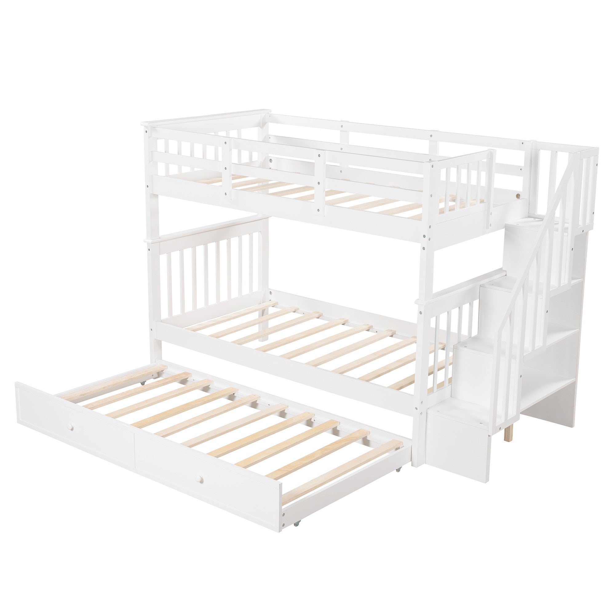 White Double Twin Size Stairway Bunk Bed