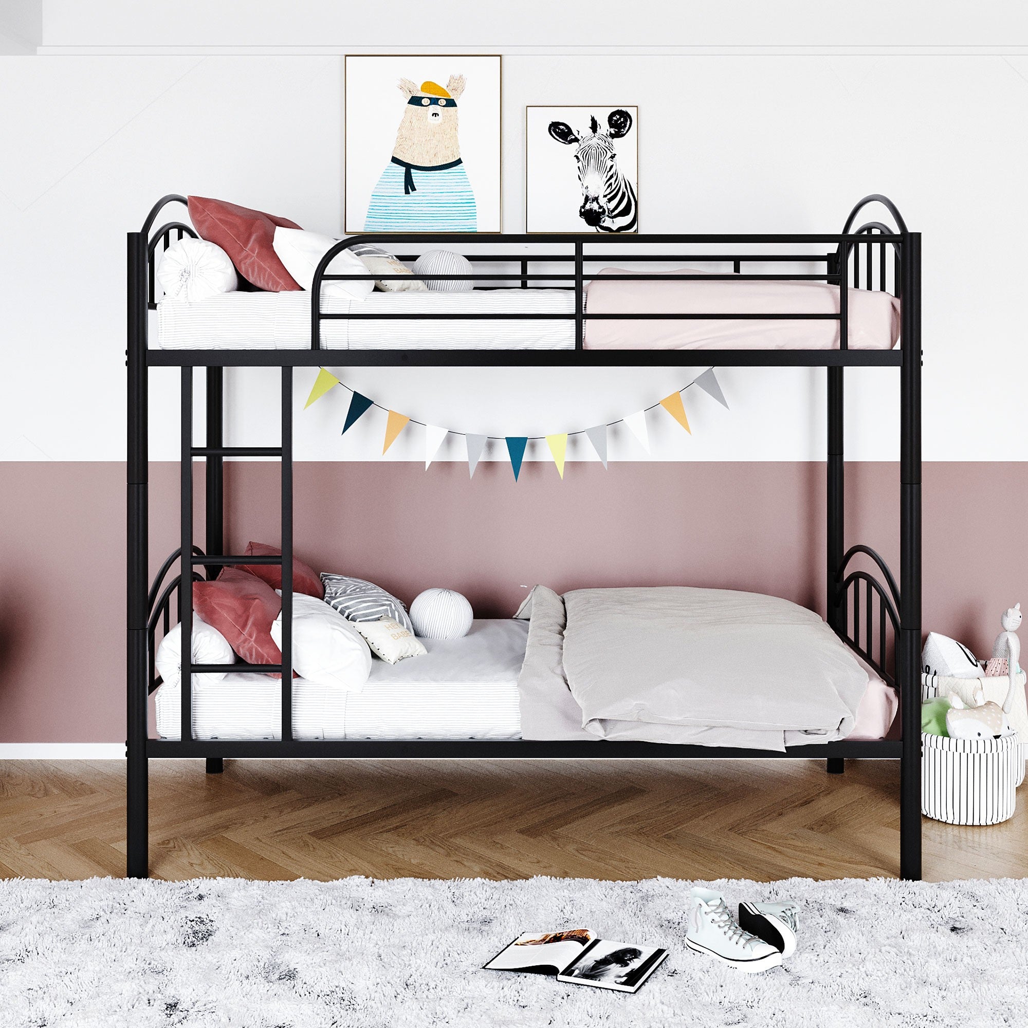 Black Modern Classic Twin Over Twin Metal Bunk Bed Default Title