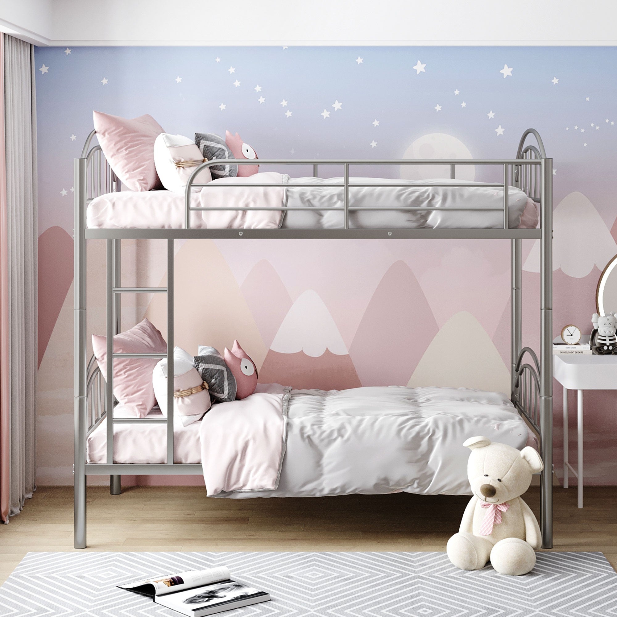 Silver Modern Classic Twin Over Twin Metal Bunk Bed Default Title