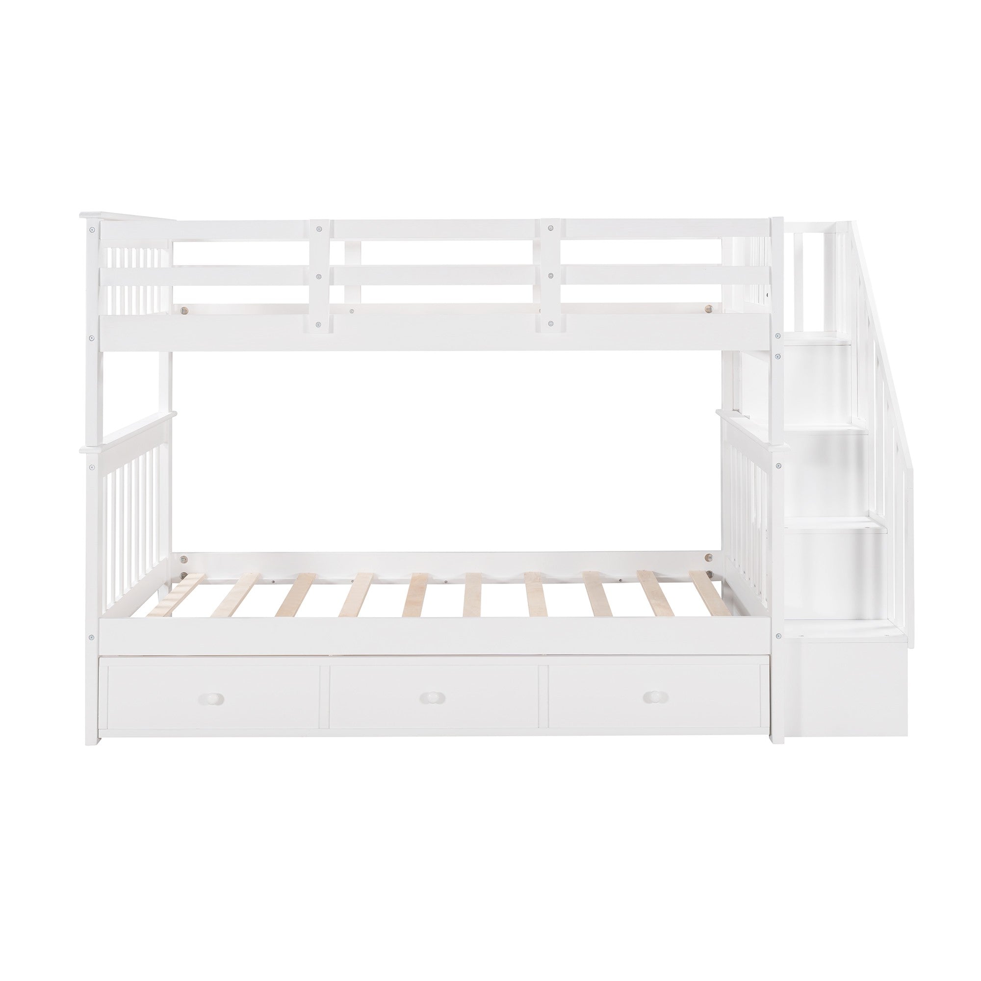 White Twin Over Twin Bunk Bed with Stairway and Drawers Default Title