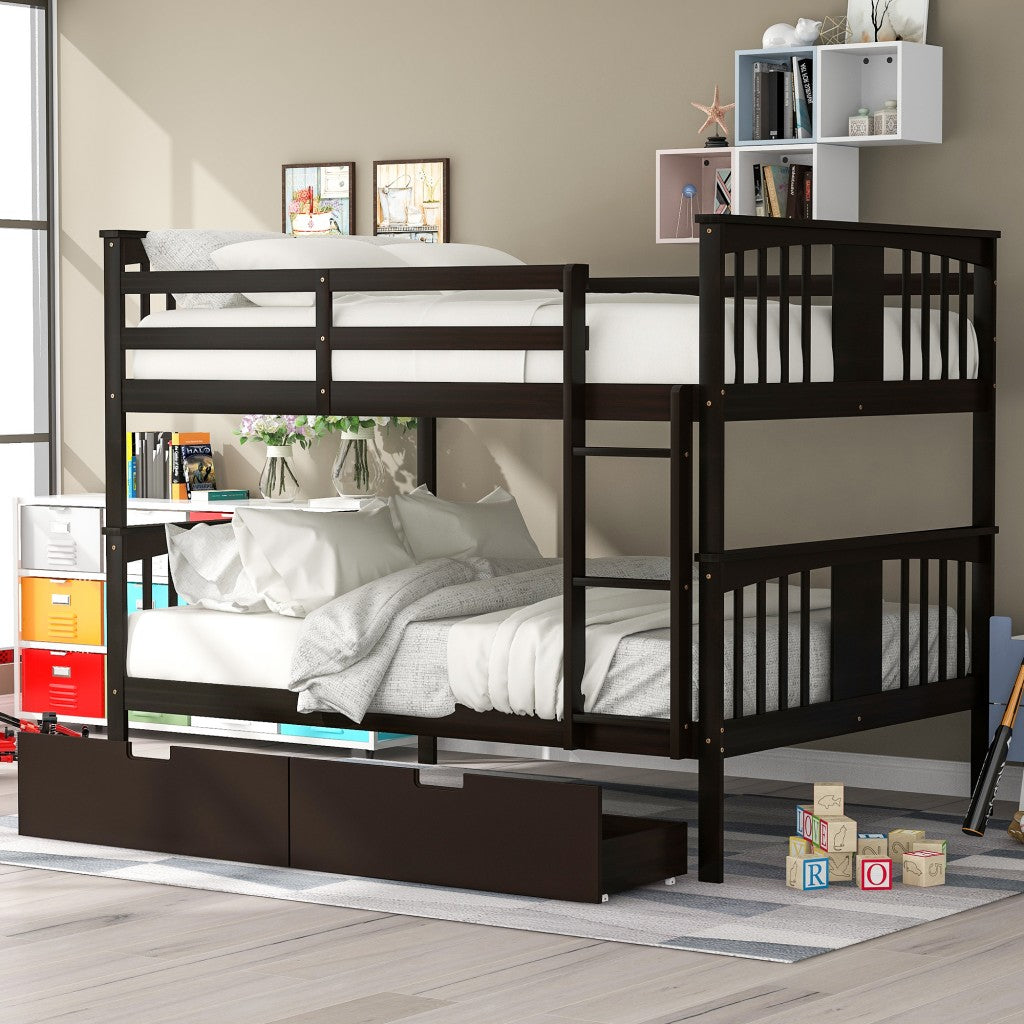 Modern Espresso Full Over Full Bunk Bed with Two Drawers Default Title