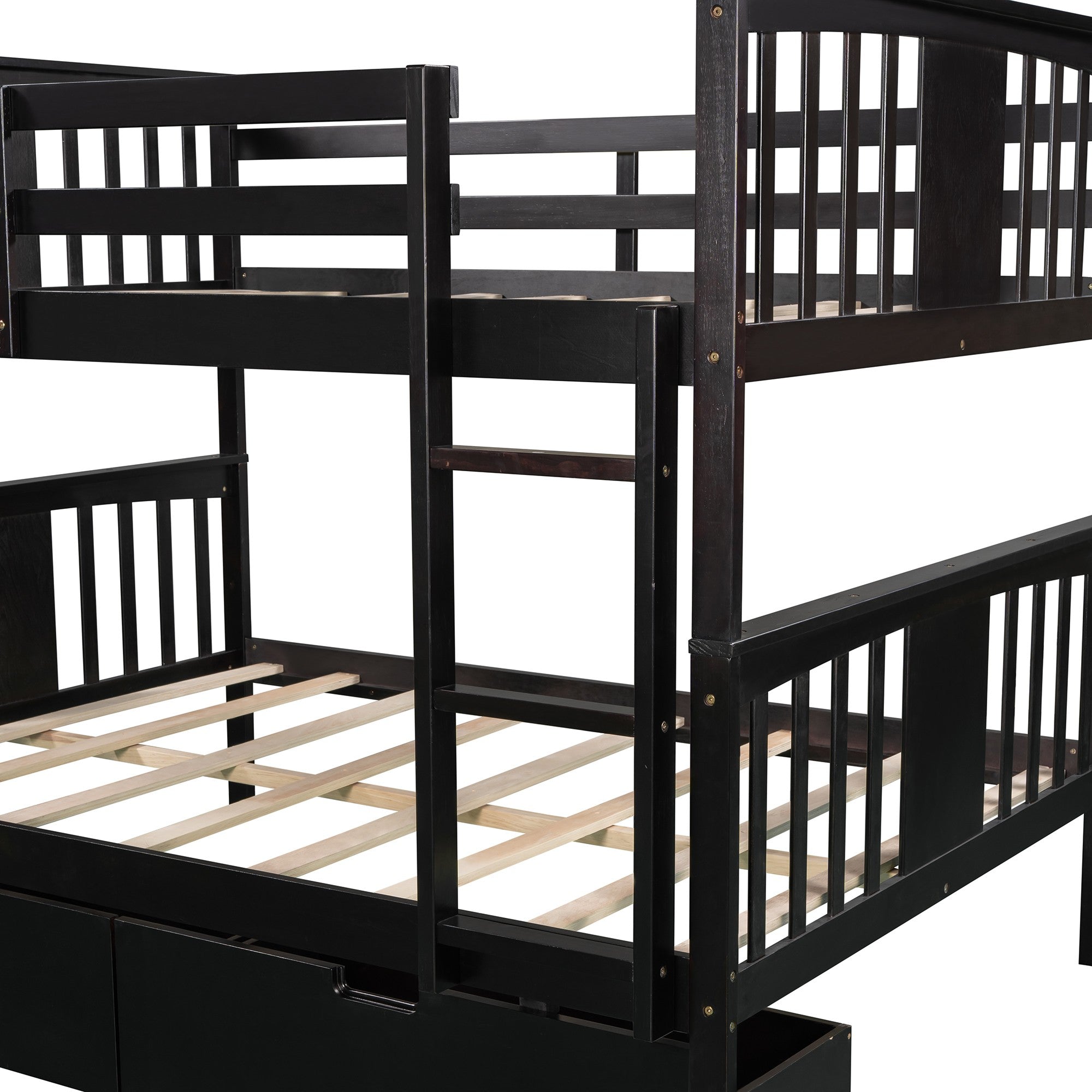 Modern Espresso Full Over Full Bunk Bed with Two Drawers