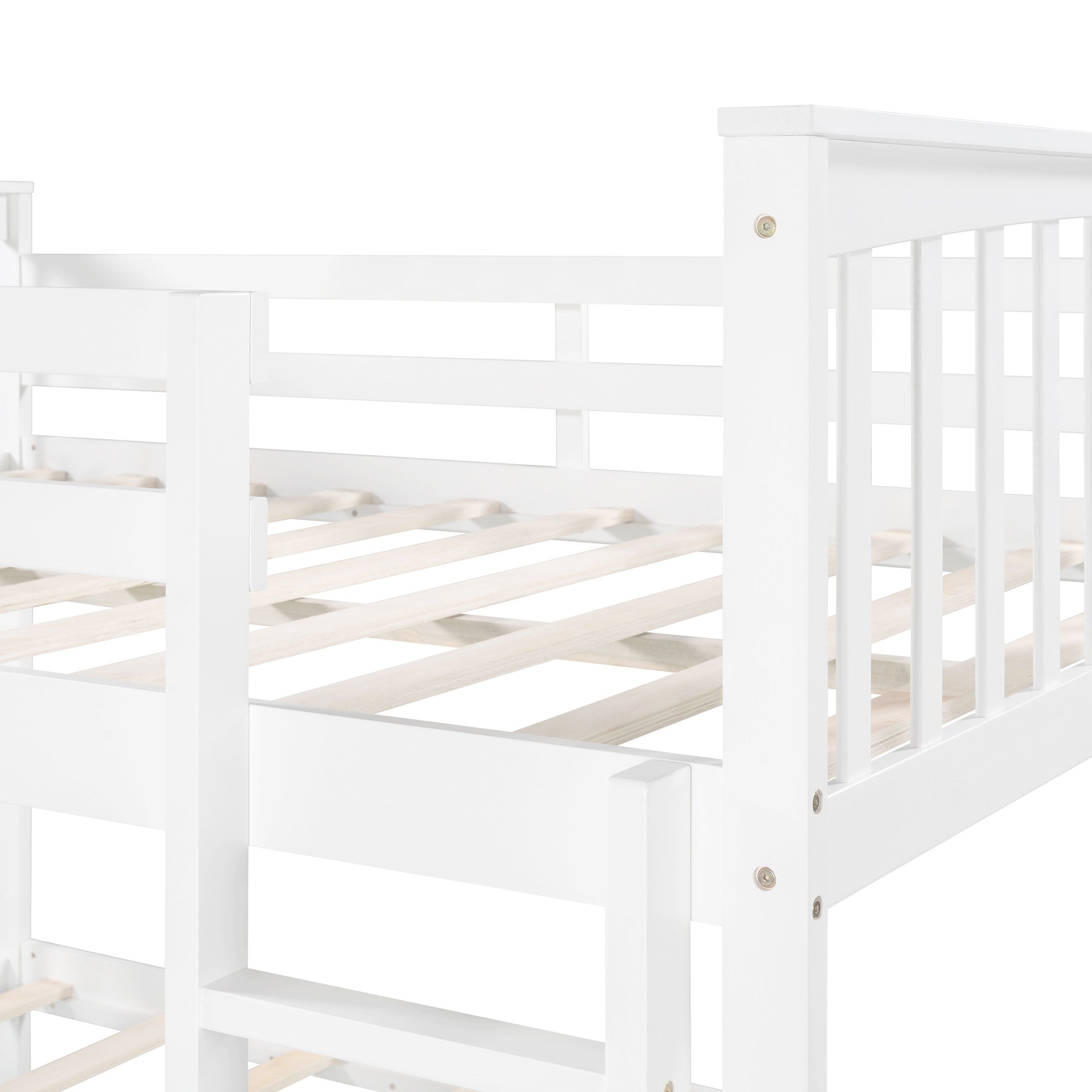 Full over Full Bunk Bed with  Ladder for Bedroom Guest Room Furniture-White