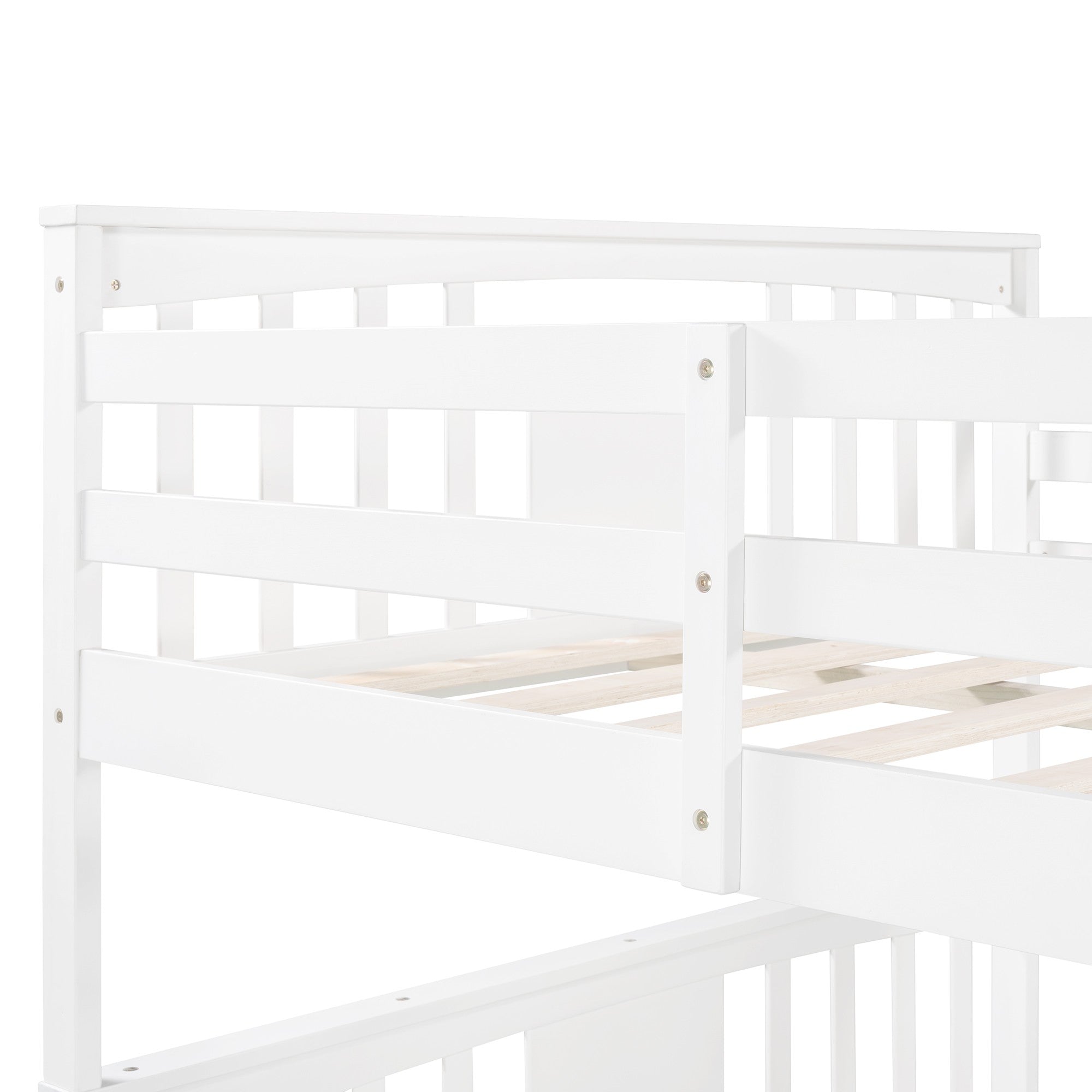 Full over Full Bunk Bed with  Ladder for Bedroom Guest Room Furniture-White