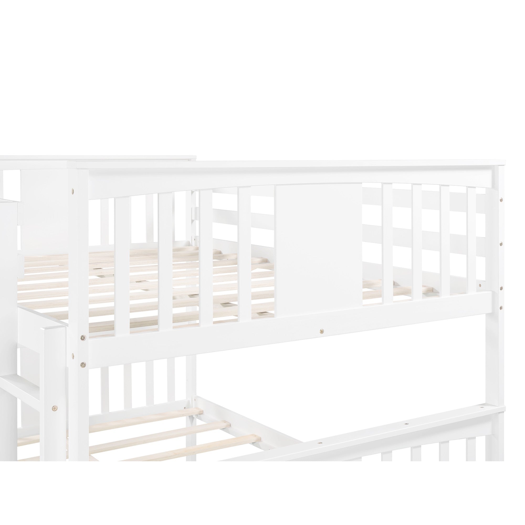 Full over Full Bunk Bed with  Ladder for Bedroom Guest Room Furniture-White