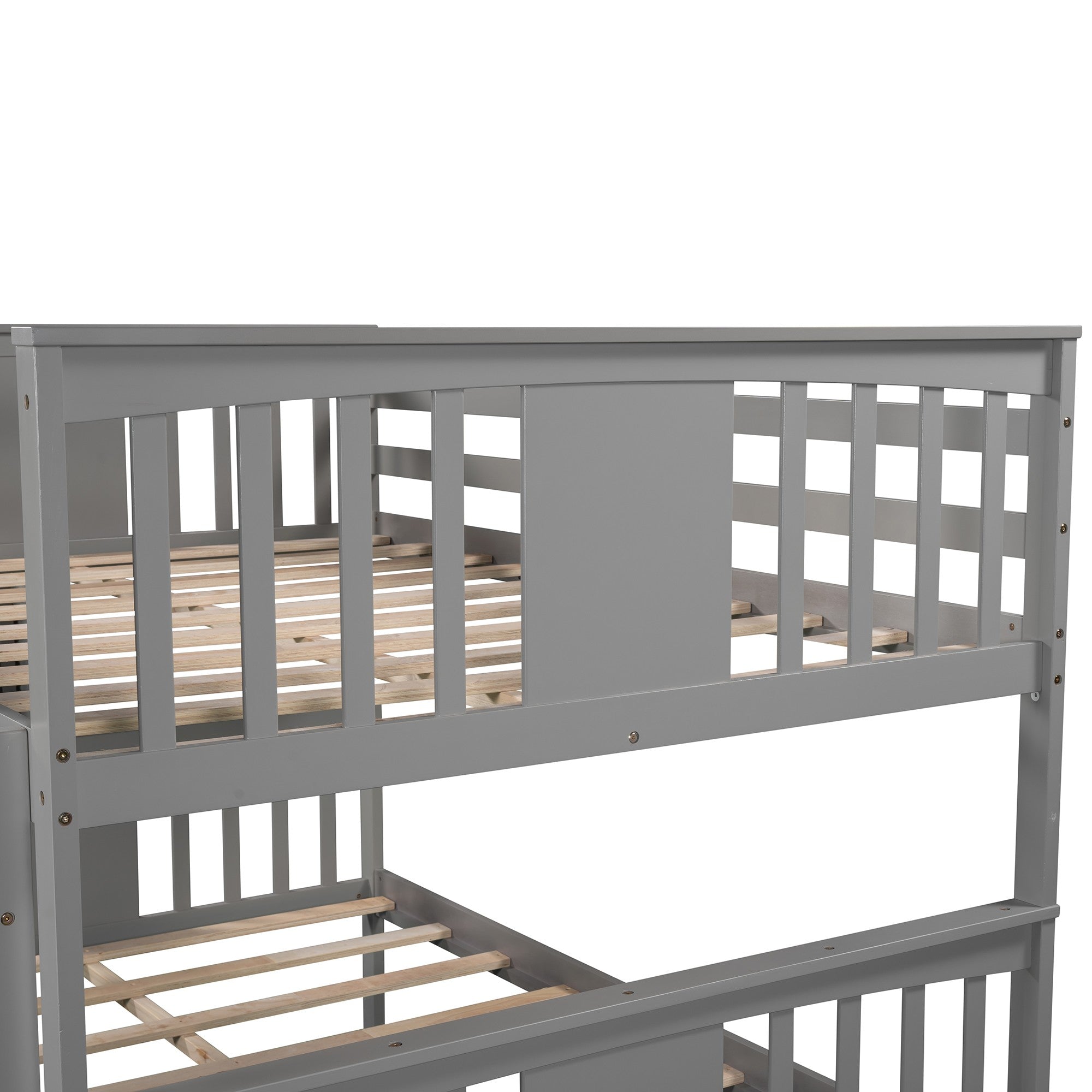 Full over Full Bunk Bed with  Ladder for Bedroom Guest Room Furniture-Gray