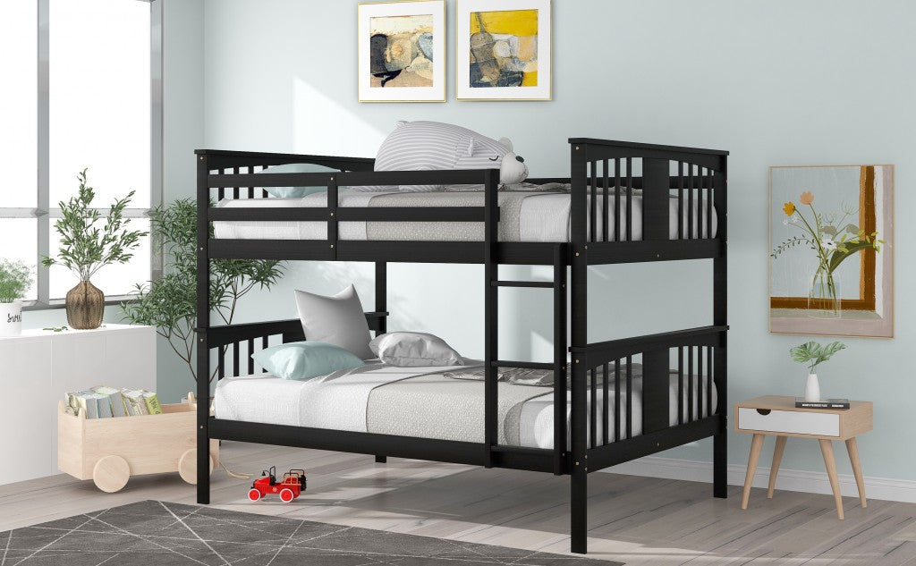 Full over Full Bunk Bed with  Ladder for Bedroom Guest Room Furniture-Espresso Default Title