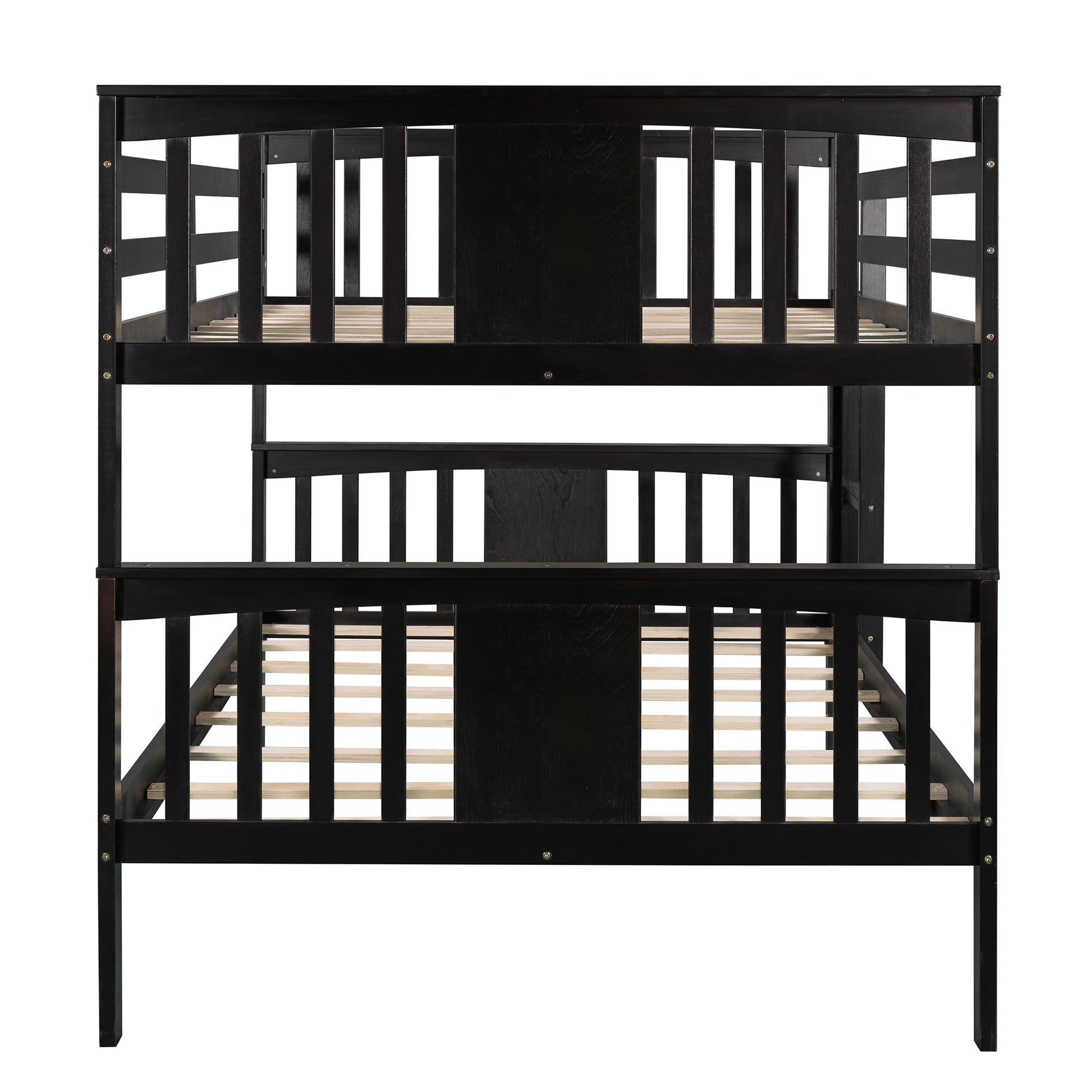 Full over Full Bunk Bed with  Ladder for Bedroom Guest Room Furniture-Espresso