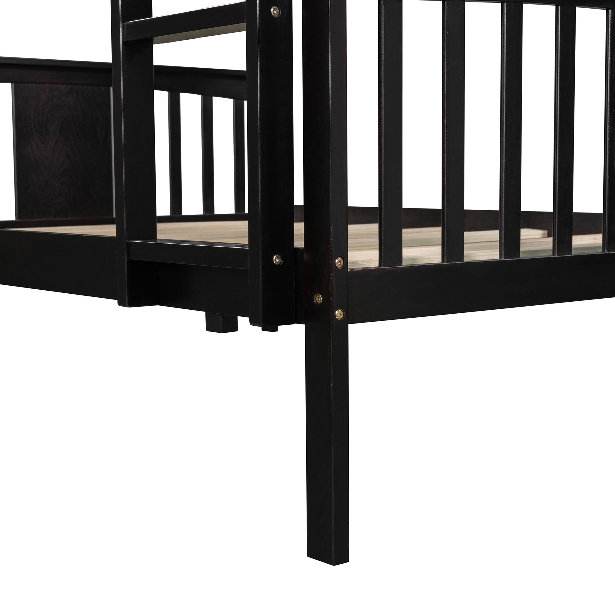 Full over Full Bunk Bed with  Ladder for Bedroom Guest Room Furniture-Espresso