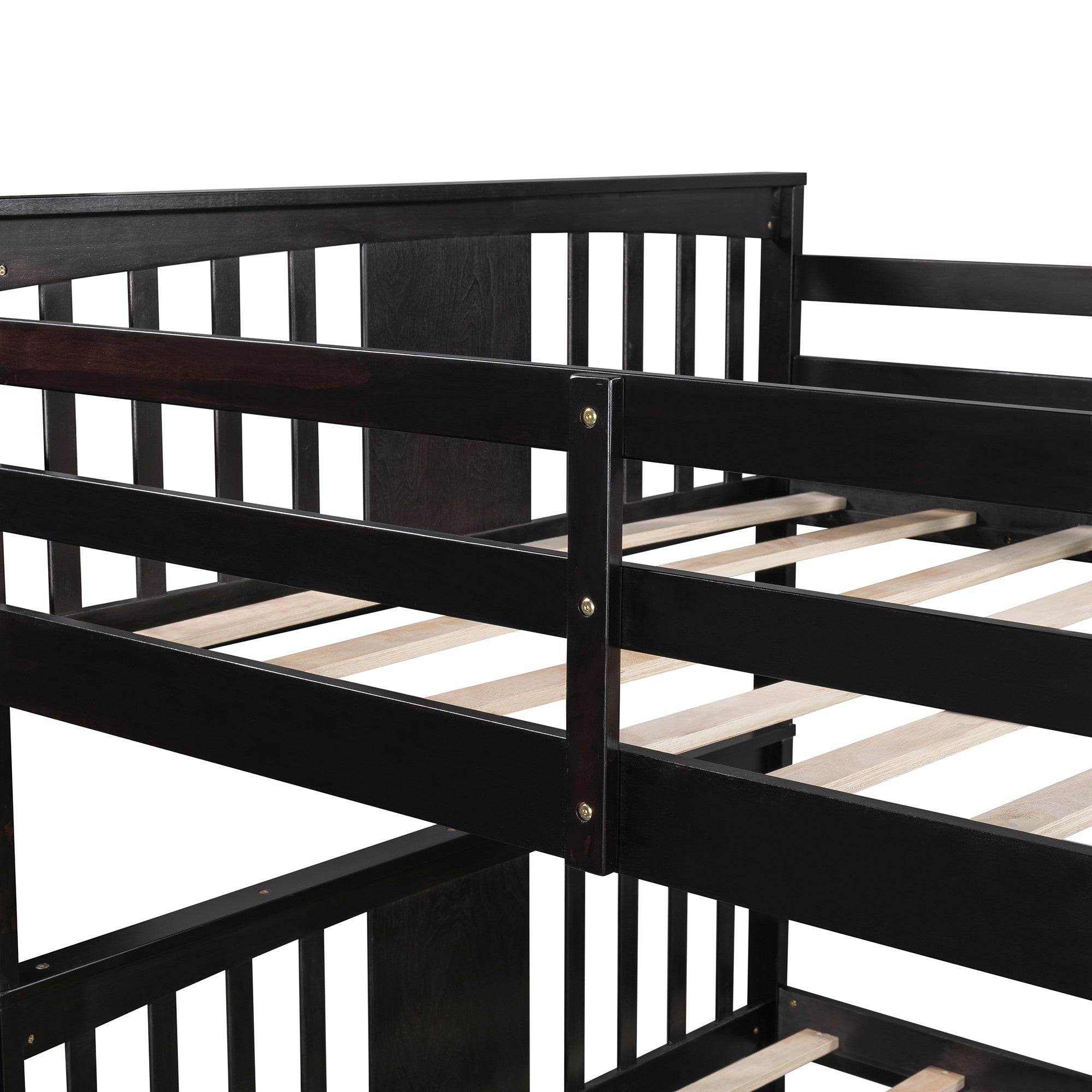 Full over Full Bunk Bed with  Ladder for Bedroom Guest Room Furniture-Espresso Default Title