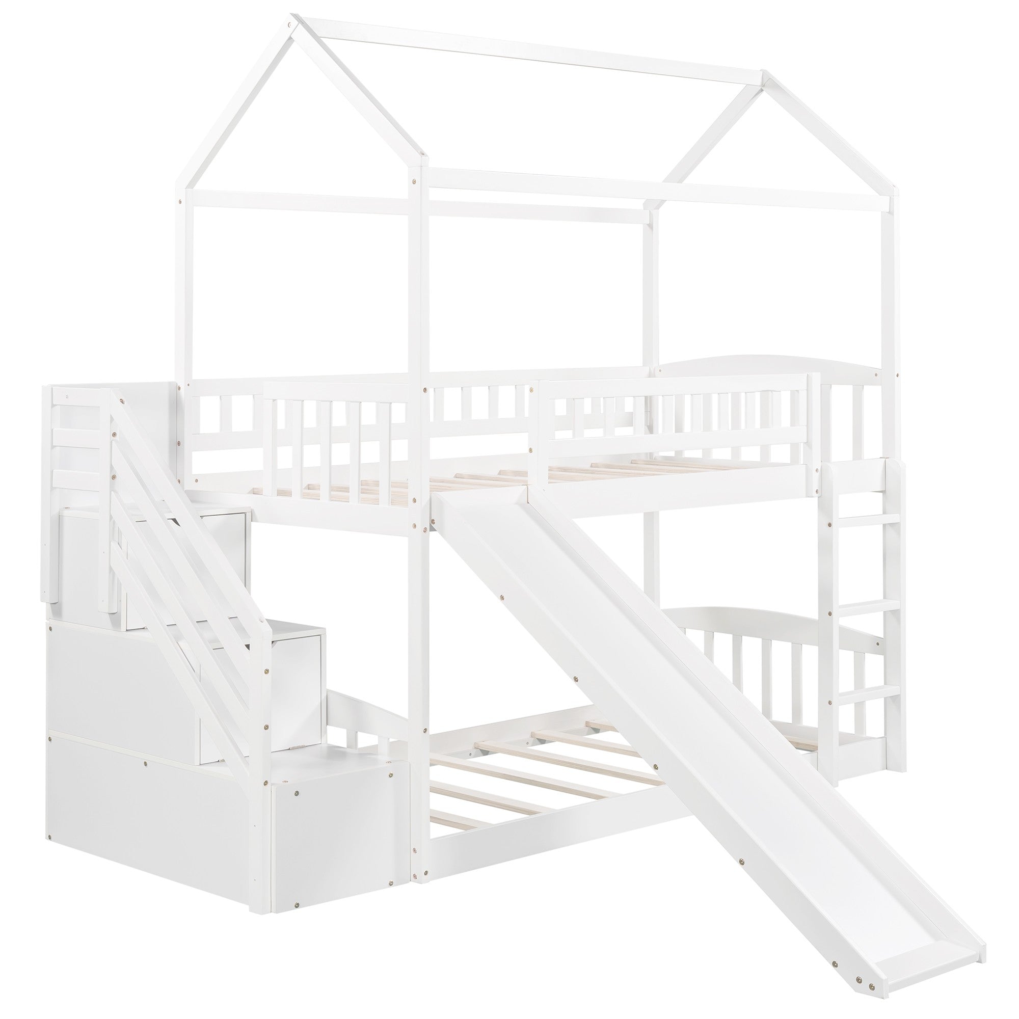 White Twin Over Twin Playhouse Styled Bunk Bed Default Title