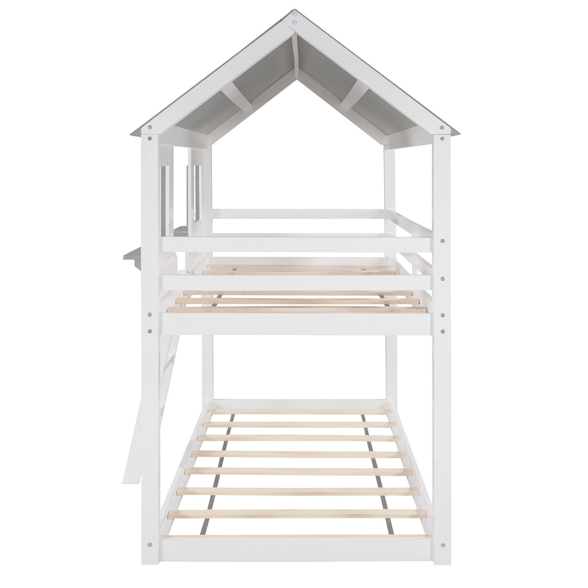 White and Dark Gray Twin Over Twin Doll House Bunk Bed Default Title
