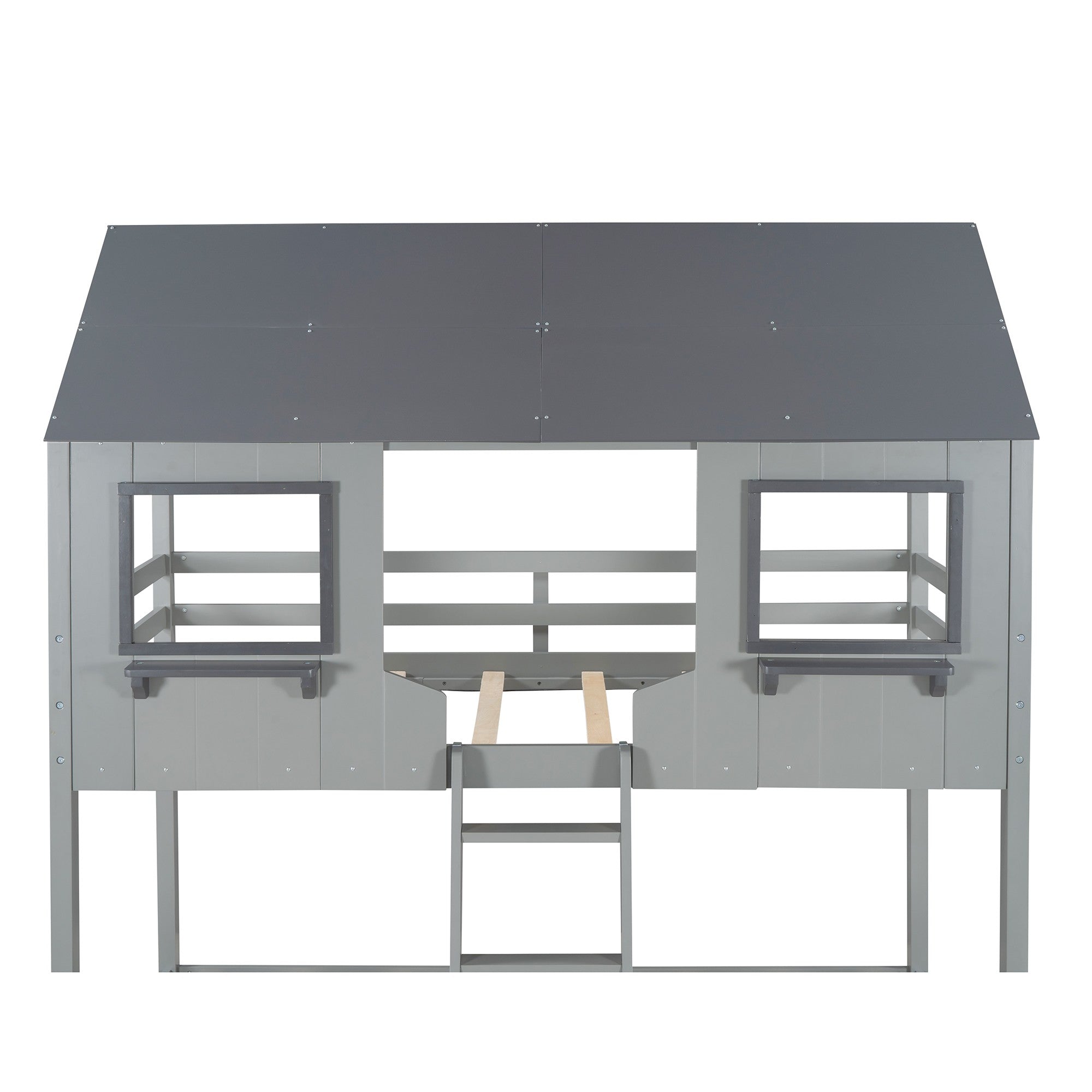 Gray and Dark Gray Twin Over Twin Doll House Bunk Bed Default Title