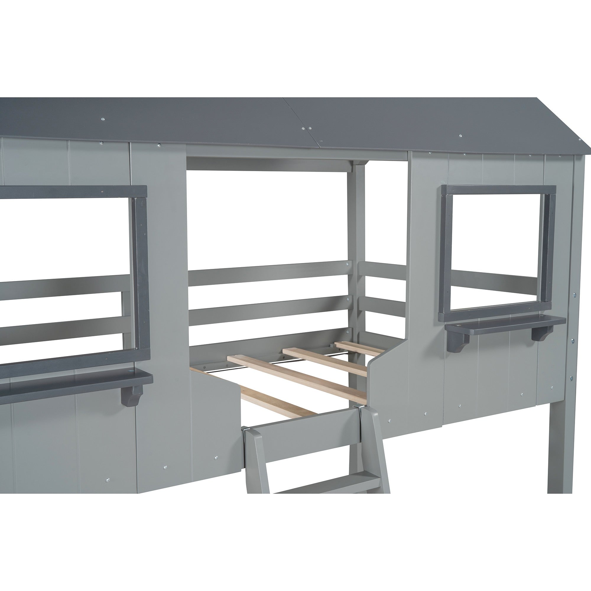 Gray and Dark Gray Twin Over Twin Doll House Bunk Bed Default Title