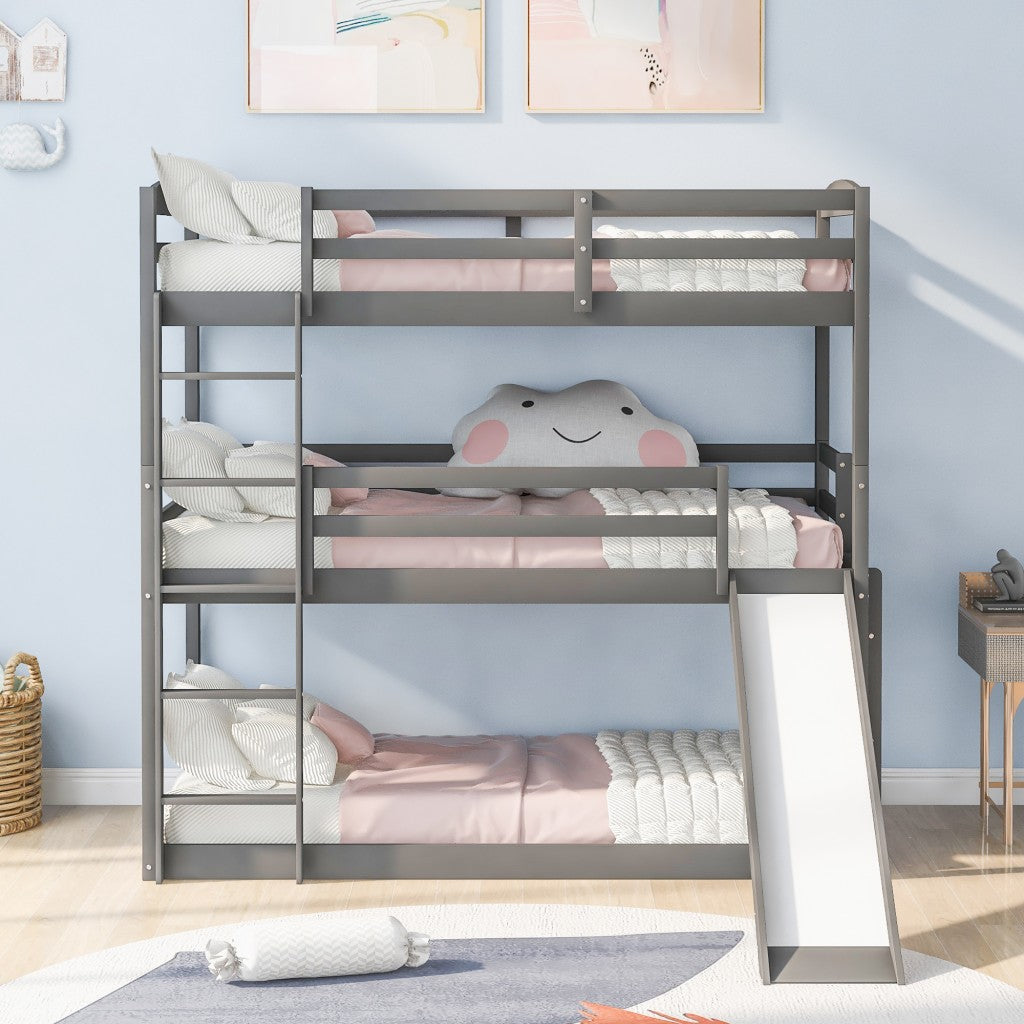 Gray Triple Bunk Twin Sized Bed with Slide Default Title