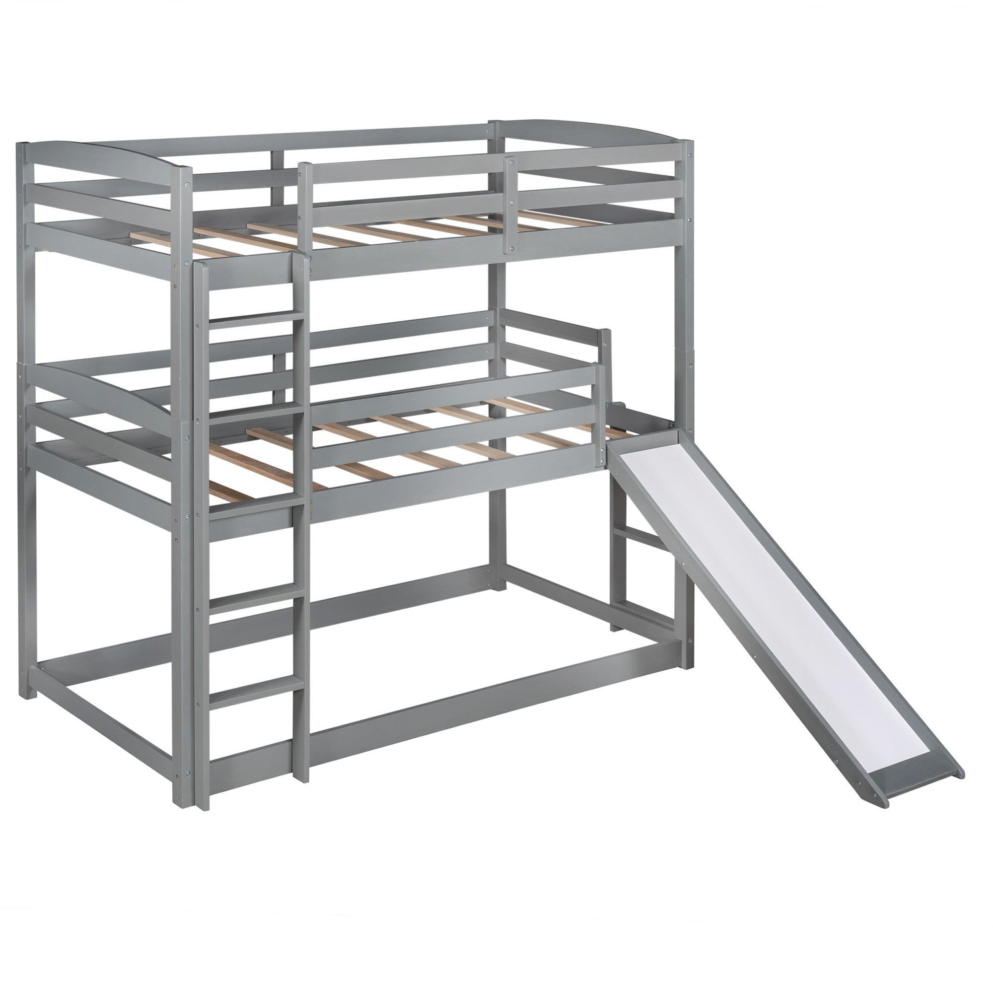 Gray Triple Bunk Twin Sized Bed with Slide Default Title