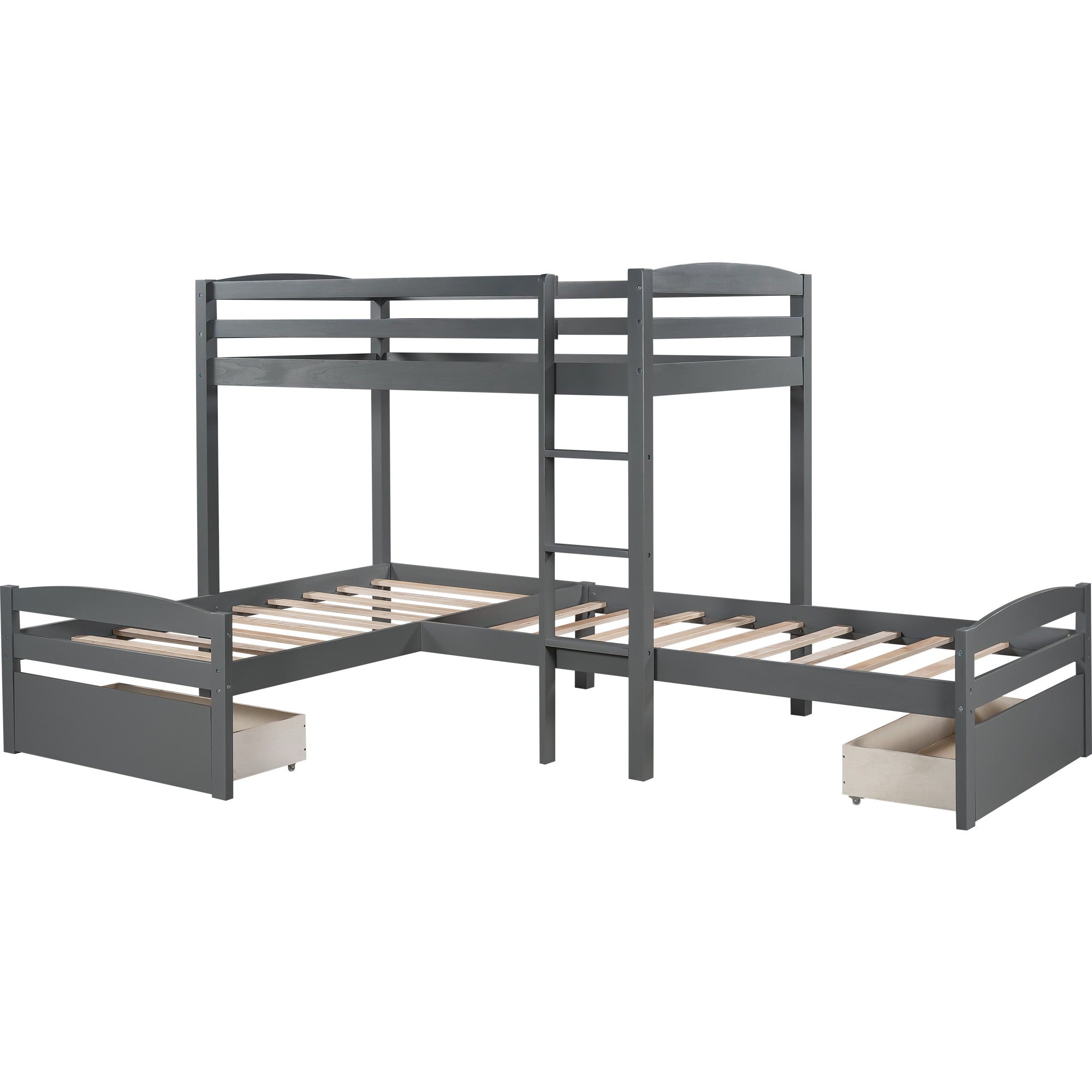 Gray L Shaped Triple Bunk Bed with Drawers Default Title