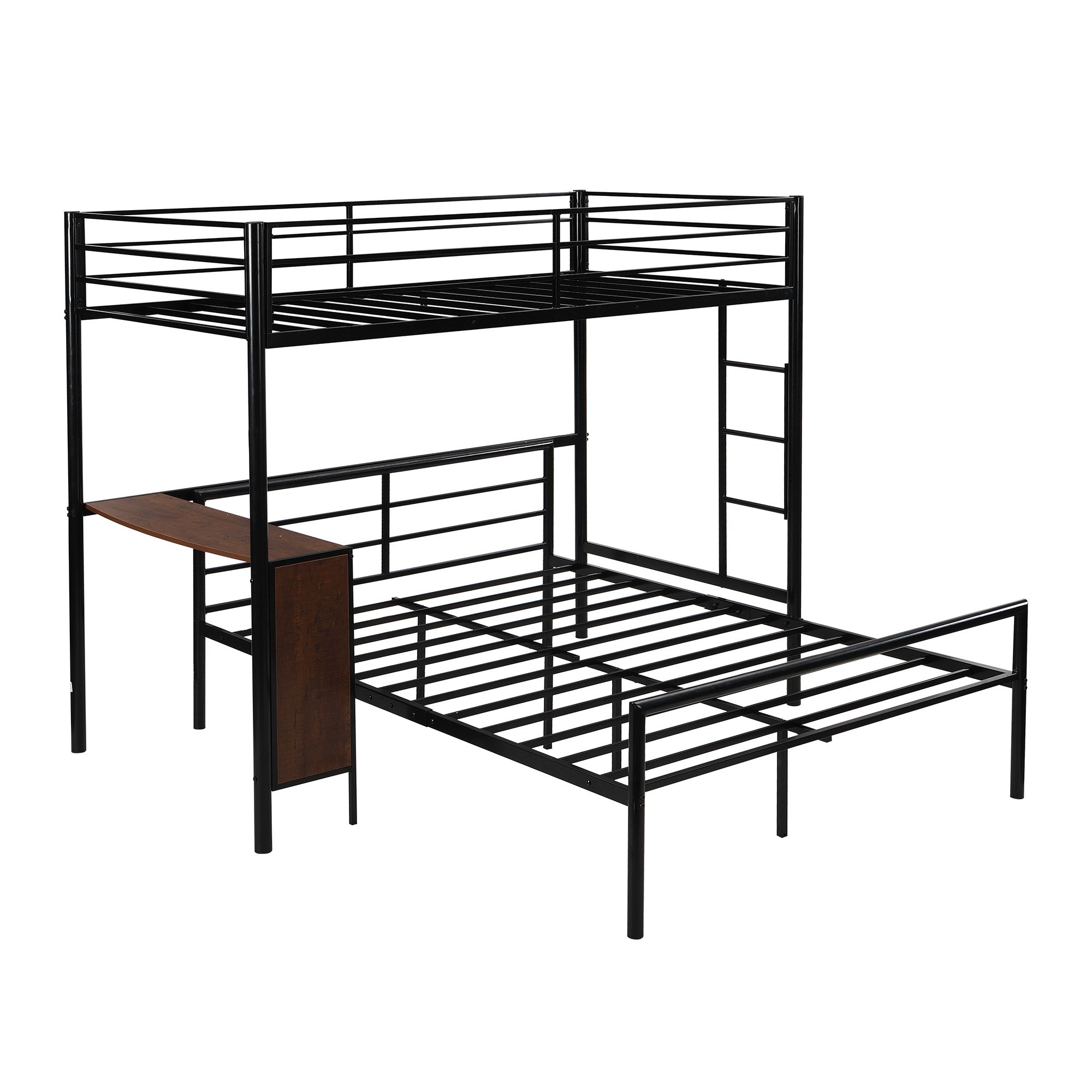 Black Twin Over Full Metal Bunk Bed with Built In Desk