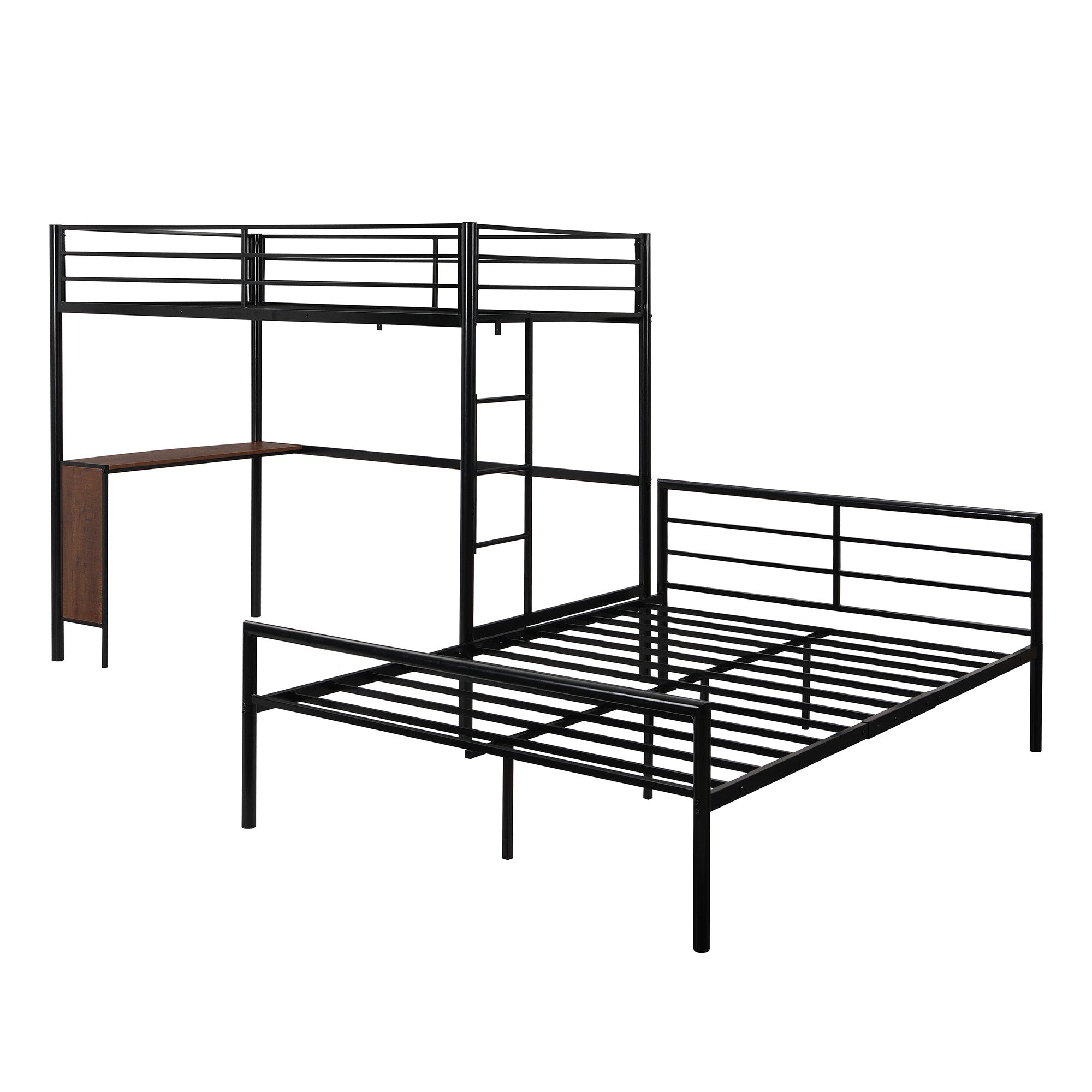 Black Twin Over Full Metal Bunk Bed with Built In Desk