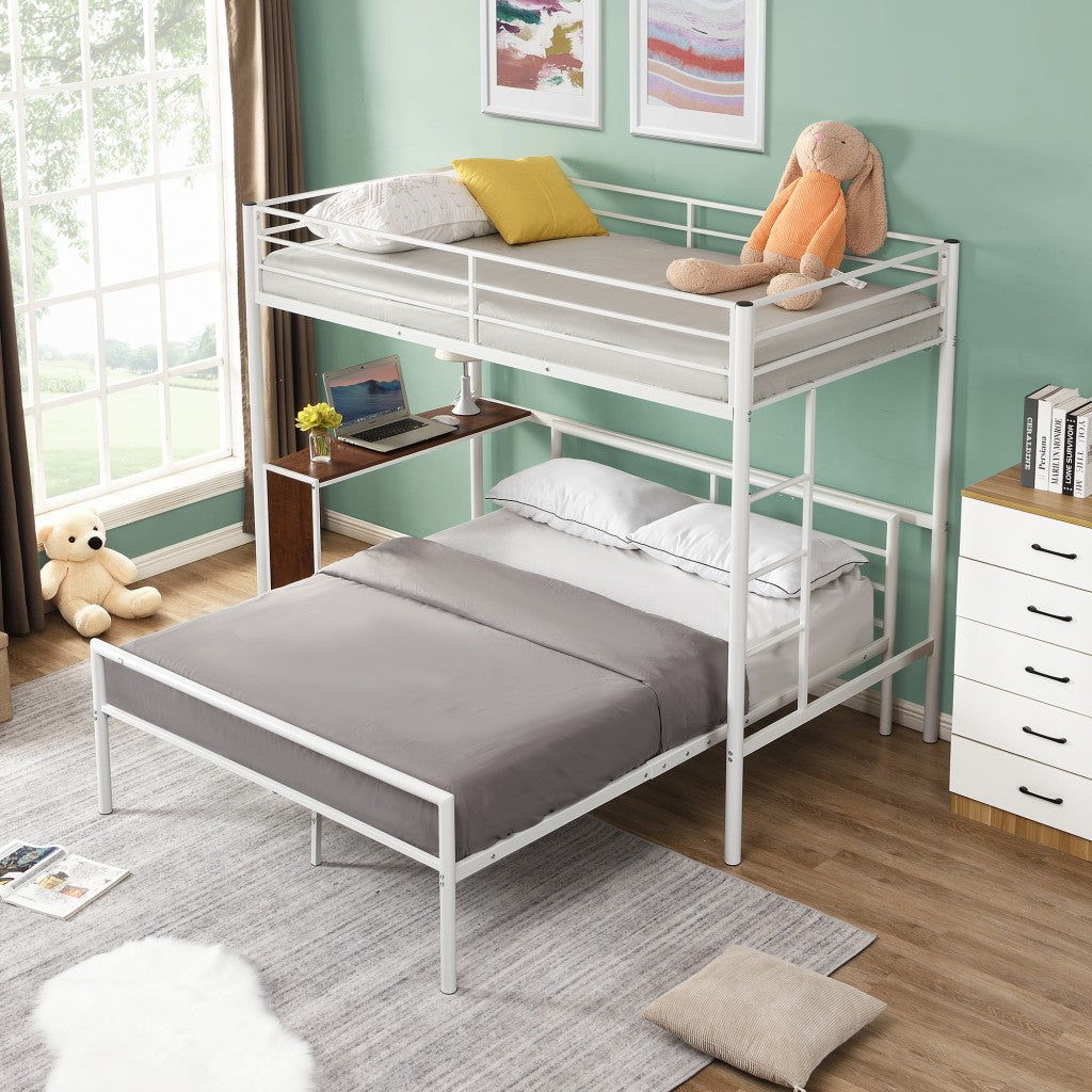 White Twin Over Full Metal Bunk Bed with Built In Desk